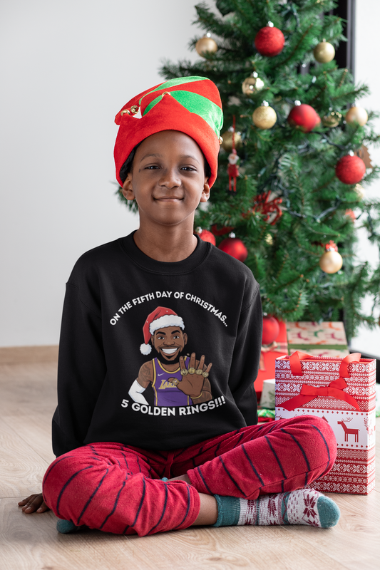 Youth - LeBron James 5 Golden Rings, Ugly Christmas Sweatshirt