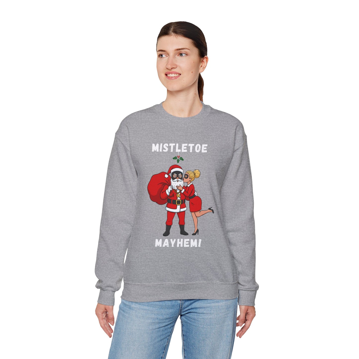 Mistletoe Mayhem (Light Tone) Unisex Ugly Christmas Sweatshirt