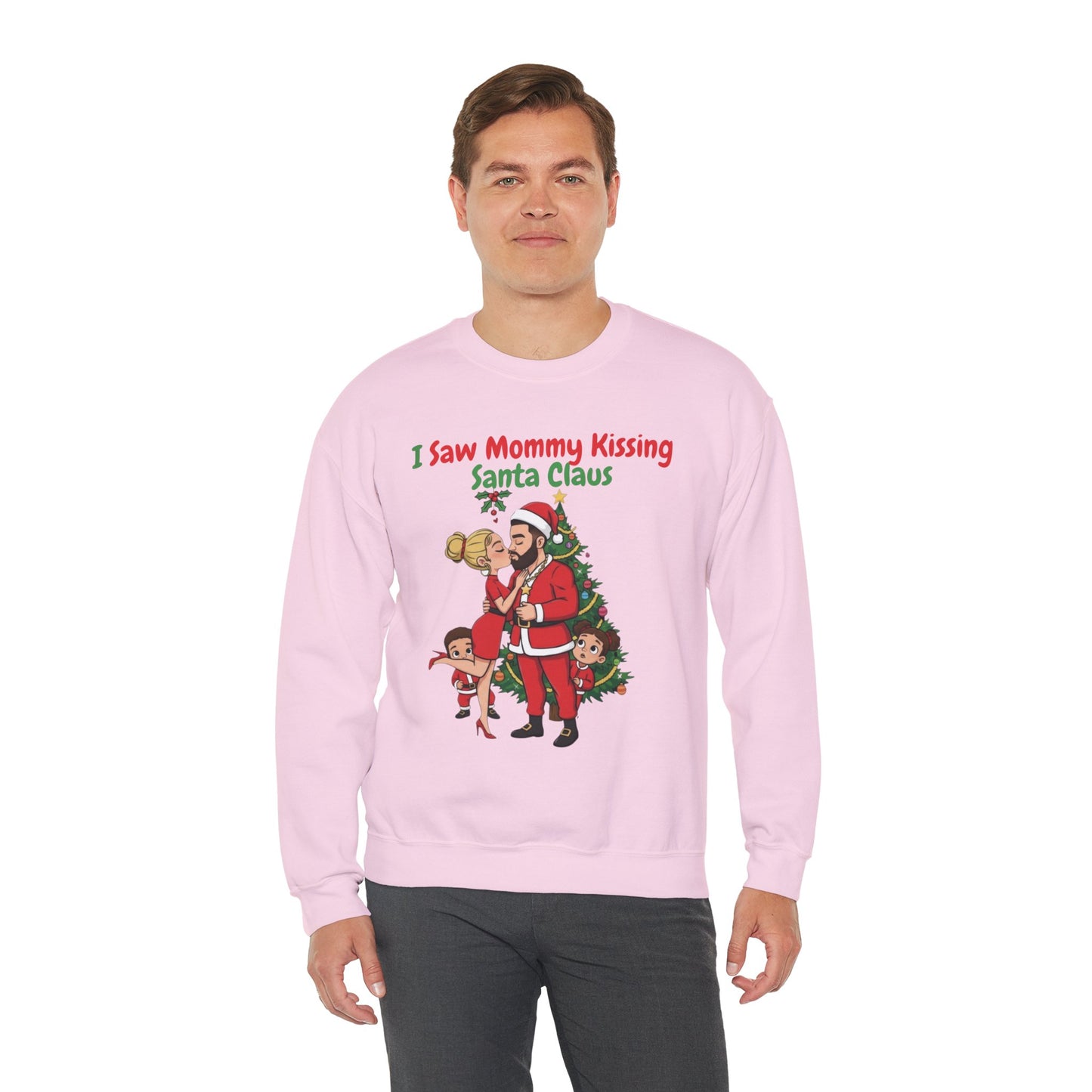 Mommy Kissing Santa Claus (Light Tone) Unisex Ugly Christmas Sweatshirt