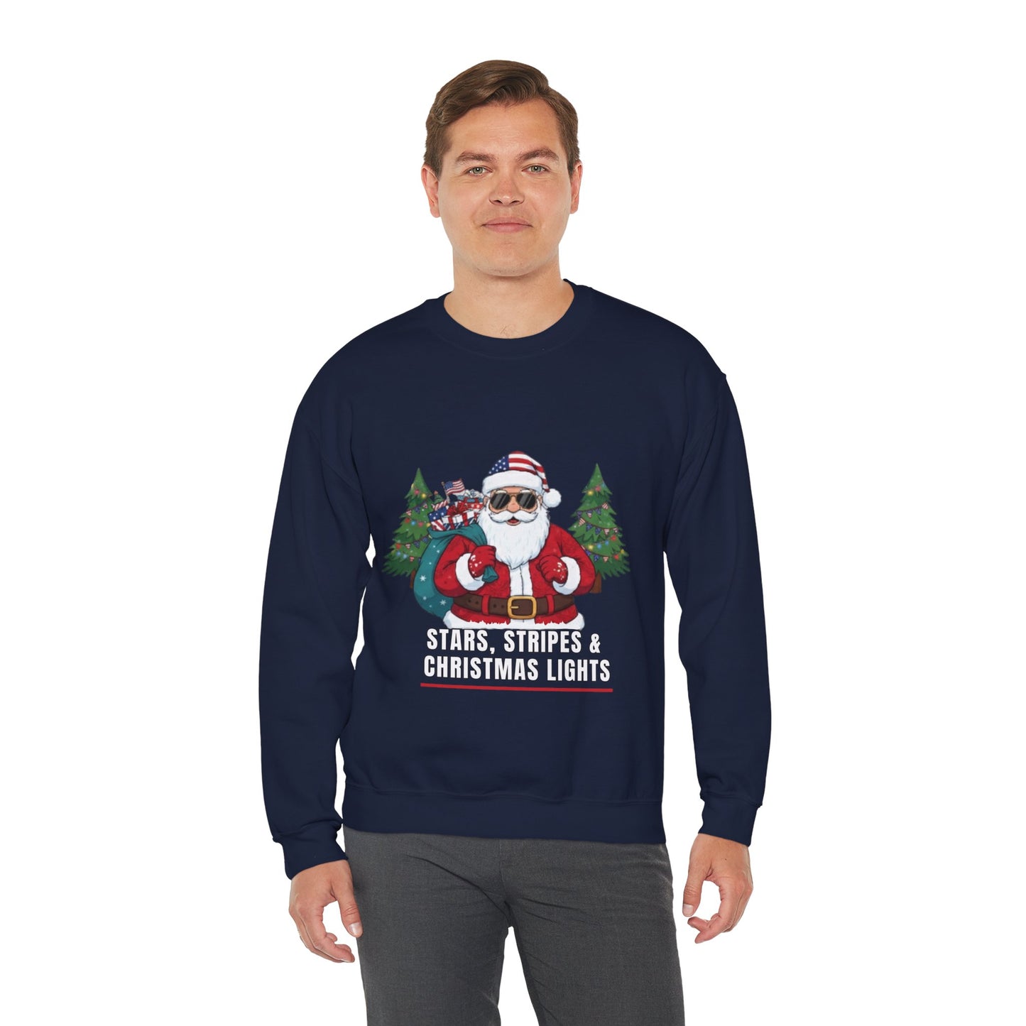 Stars, Stripes & Christmas Lights Unisex Ugly Sweatshirt
