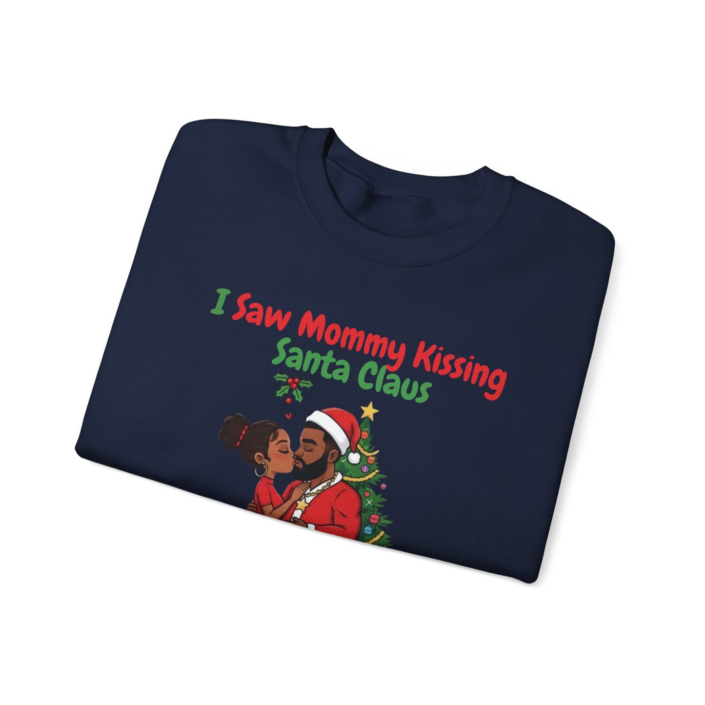 Mommy Kissing Santa Claus (Dark Tone) Unisex Ugly Christmas Sweatshirt