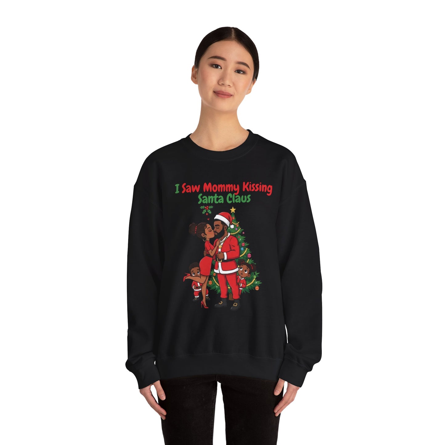 Mommy Kissing Santa Claus (Dark Tone) Unisex Ugly Christmas Sweatshirt