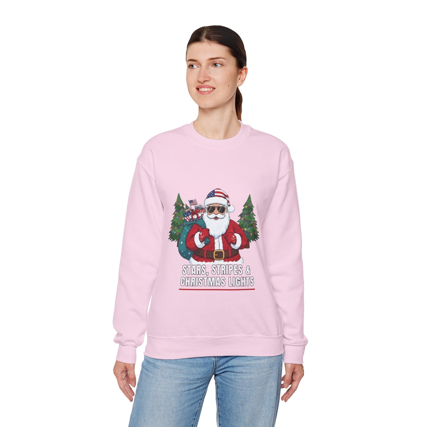 Stars, Stripes & Christmas Lights Unisex Ugly Sweatshirt