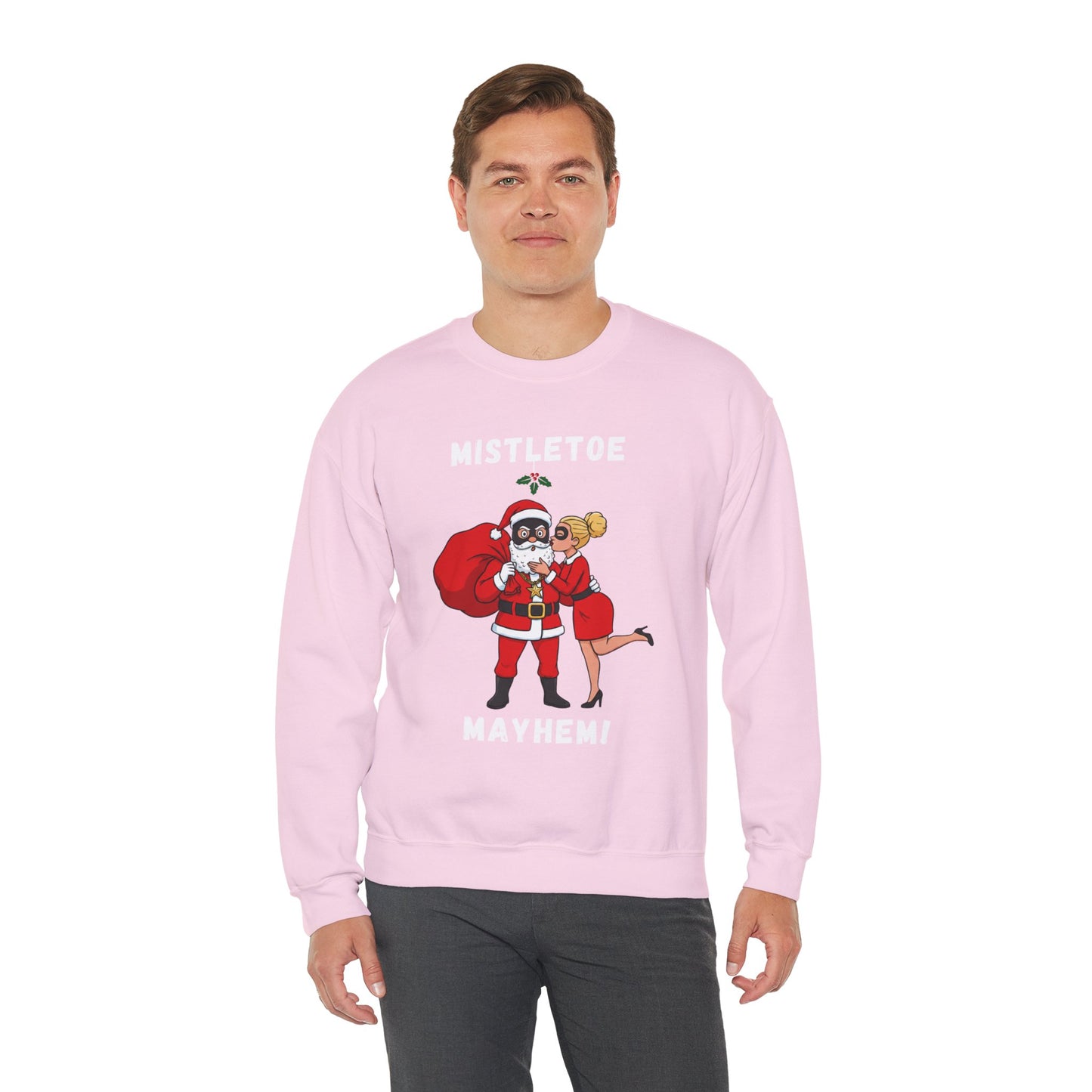 Mistletoe Mayhem (Light Tone) Unisex Ugly Christmas Sweatshirt