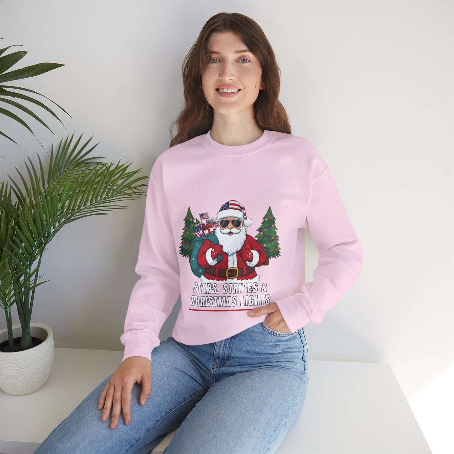 Stars, Stripes & Christmas Lights Unisex Ugly Sweatshirt