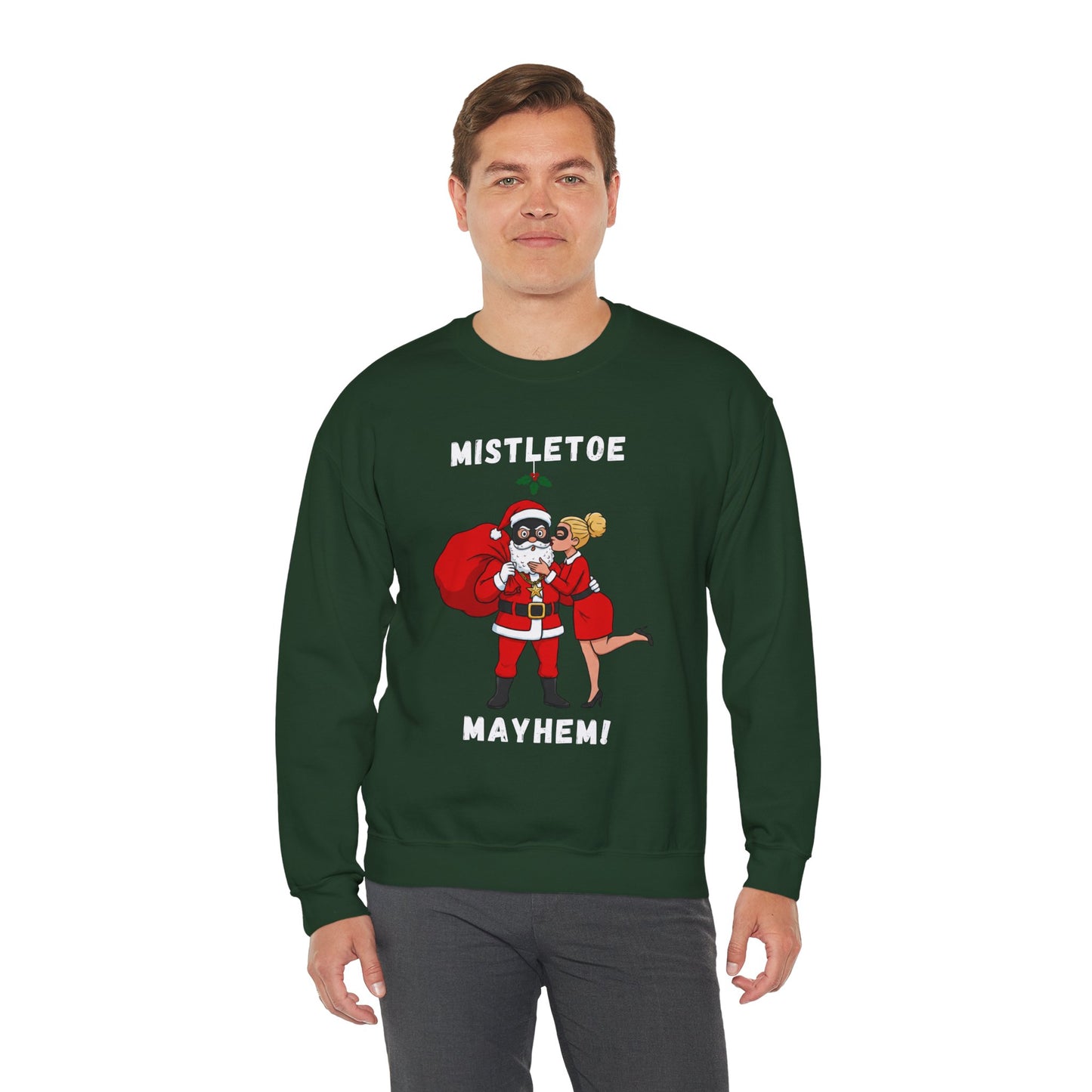 Mistletoe Mayhem (Light Tone) Unisex Ugly Christmas Sweatshirt