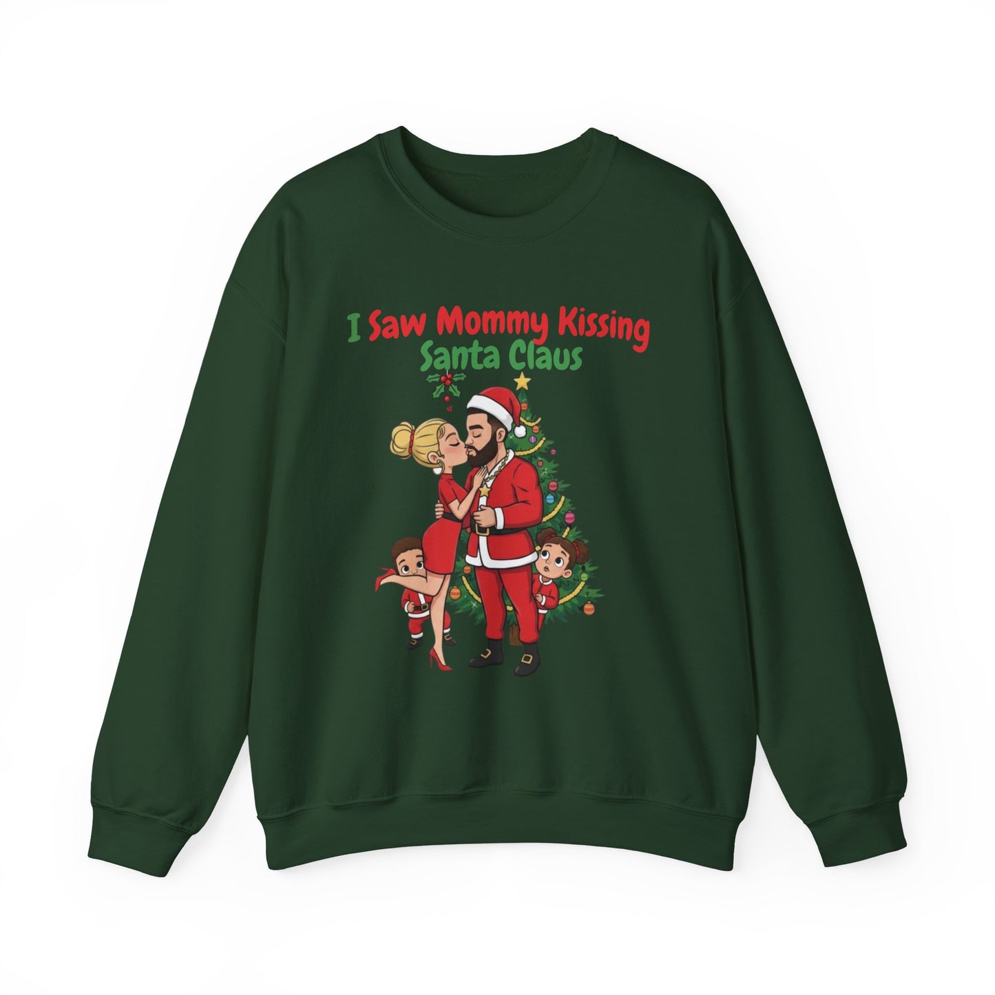 Mommy Kissing Santa Claus (Light Tone) Unisex Ugly Christmas Sweatshirt