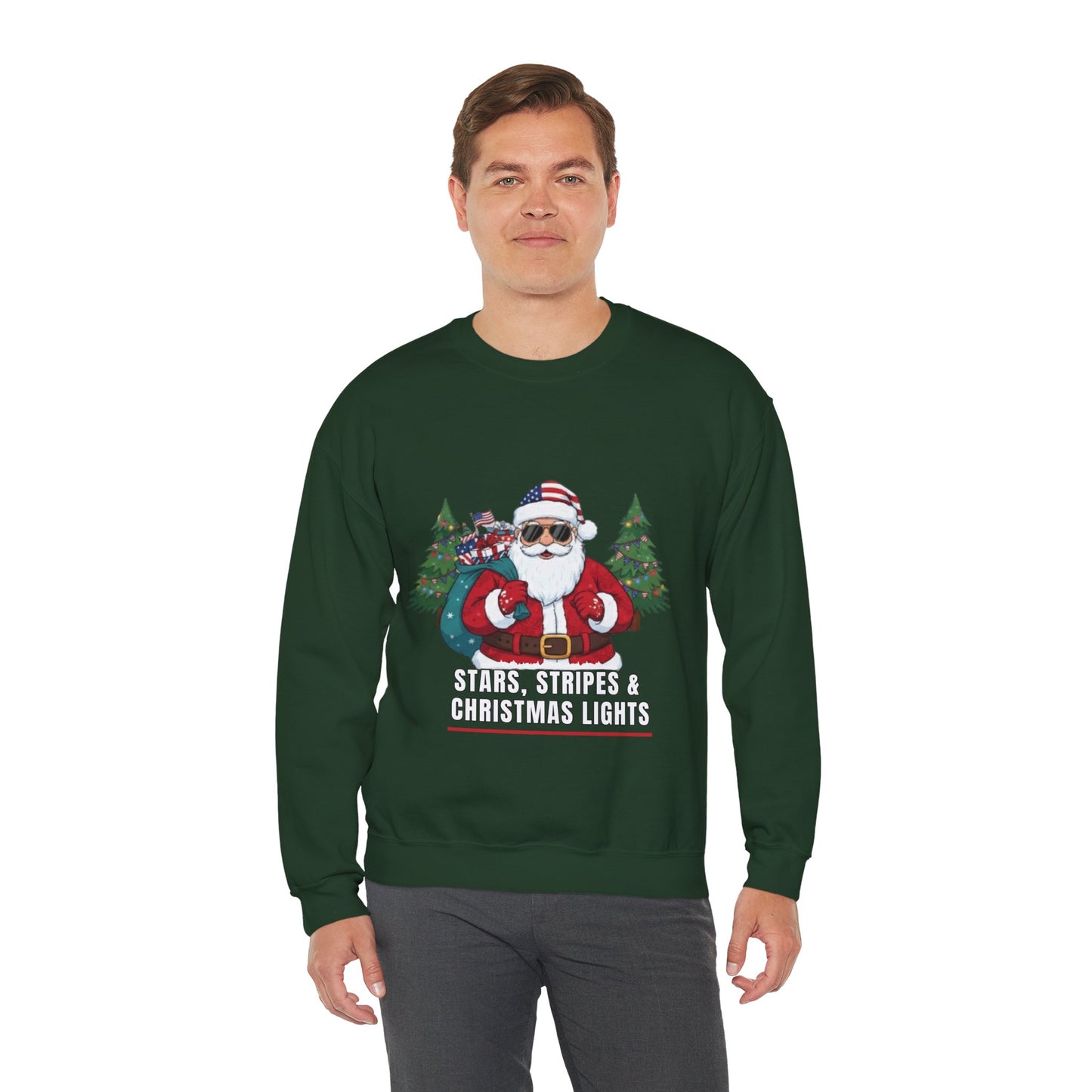 Stars, Stripes & Christmas Lights Unisex Ugly Sweatshirt
