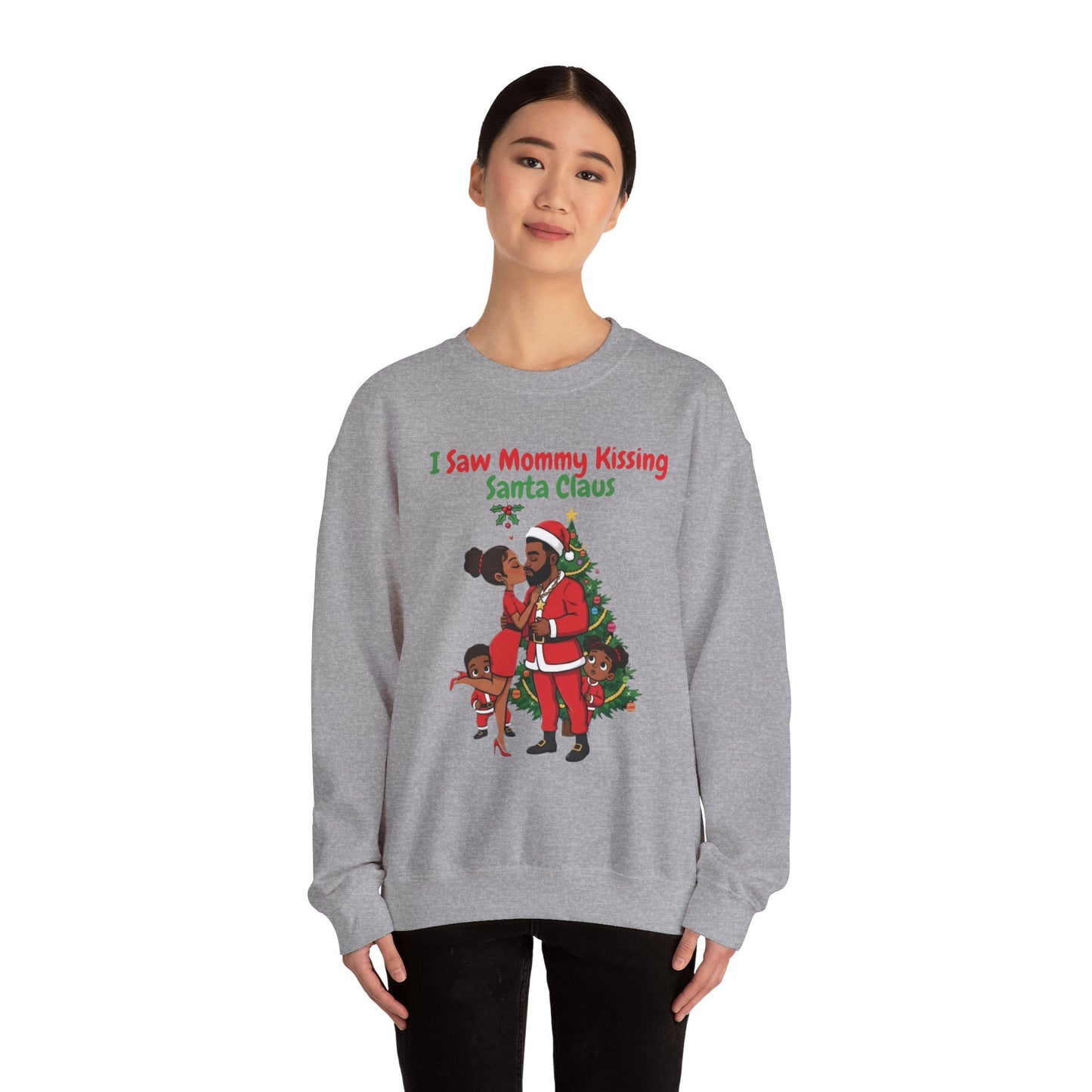 Mommy Kissing Santa Claus (Dark Tone) Unisex Ugly Christmas Sweatshirt
