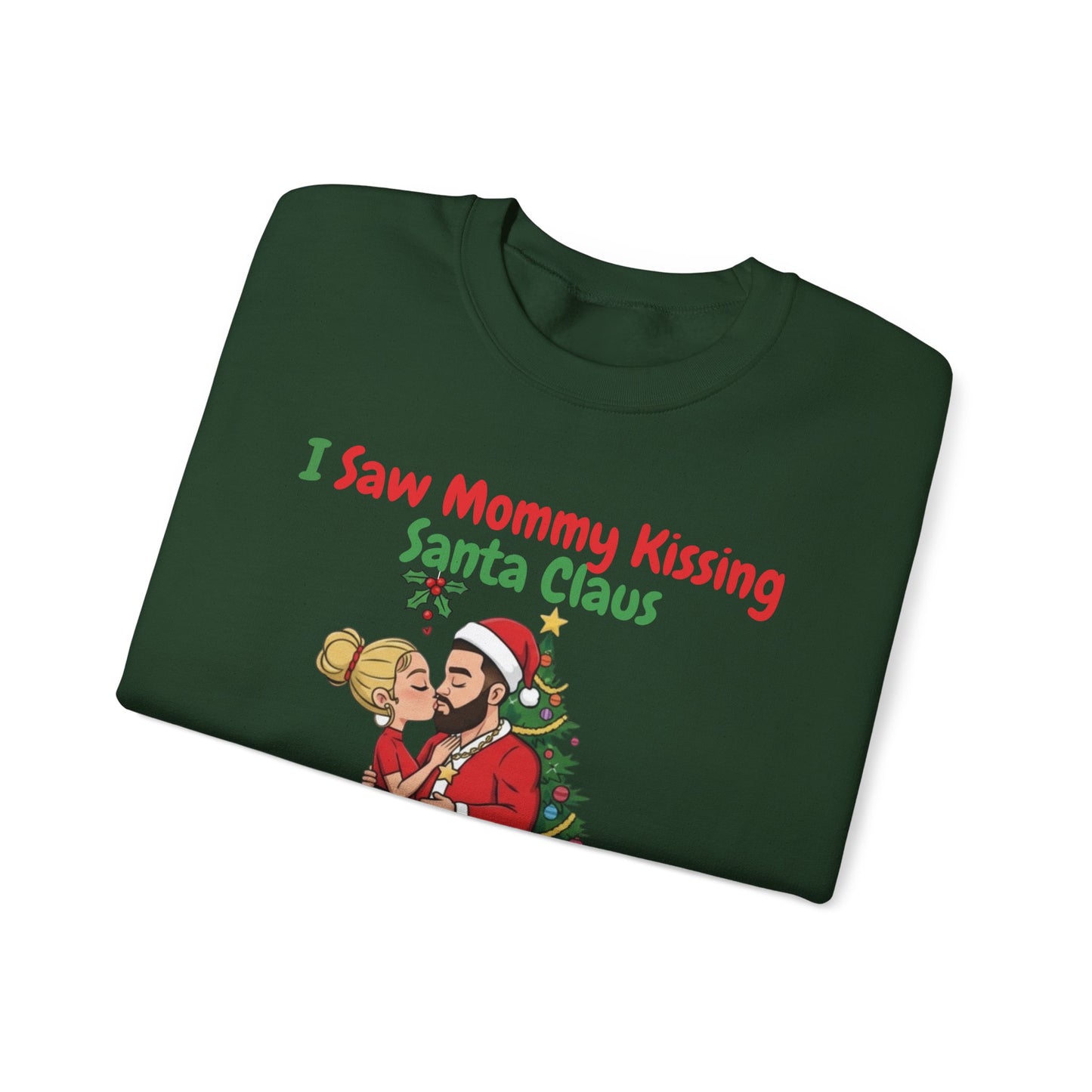 Mommy Kissing Santa Claus (Light Tone) Unisex Ugly Christmas Sweatshirt