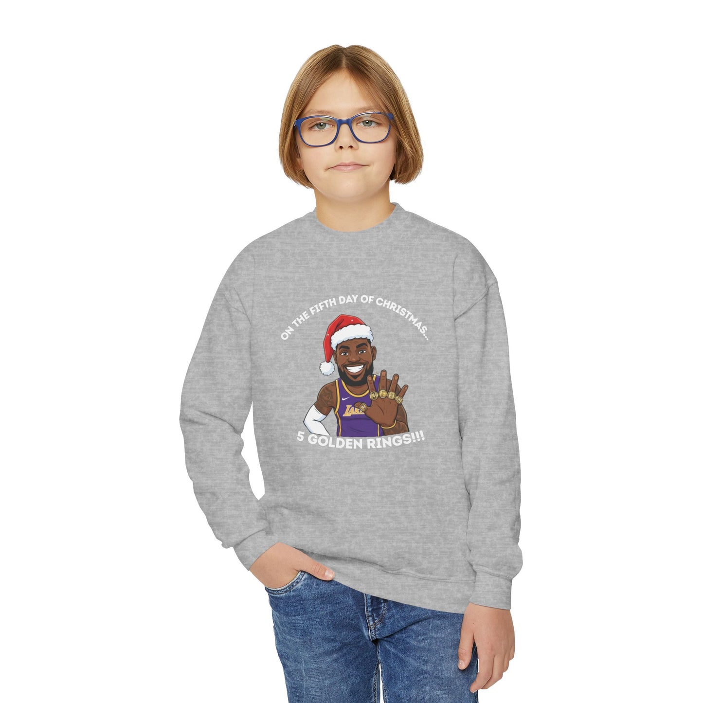 Youth - LeBron James 5 Golden Rings, Ugly Christmas Sweatshirt