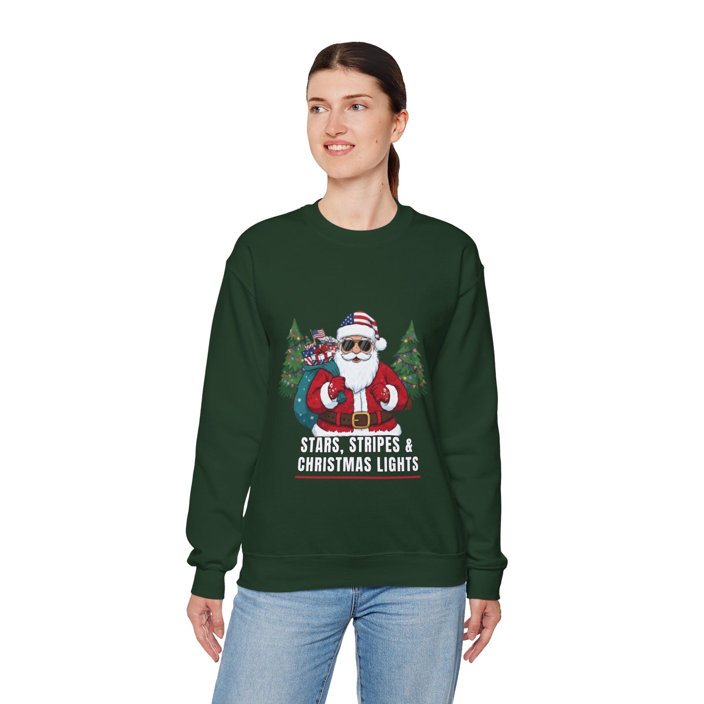 Stars, Stripes & Christmas Lights Unisex Ugly Sweatshirt