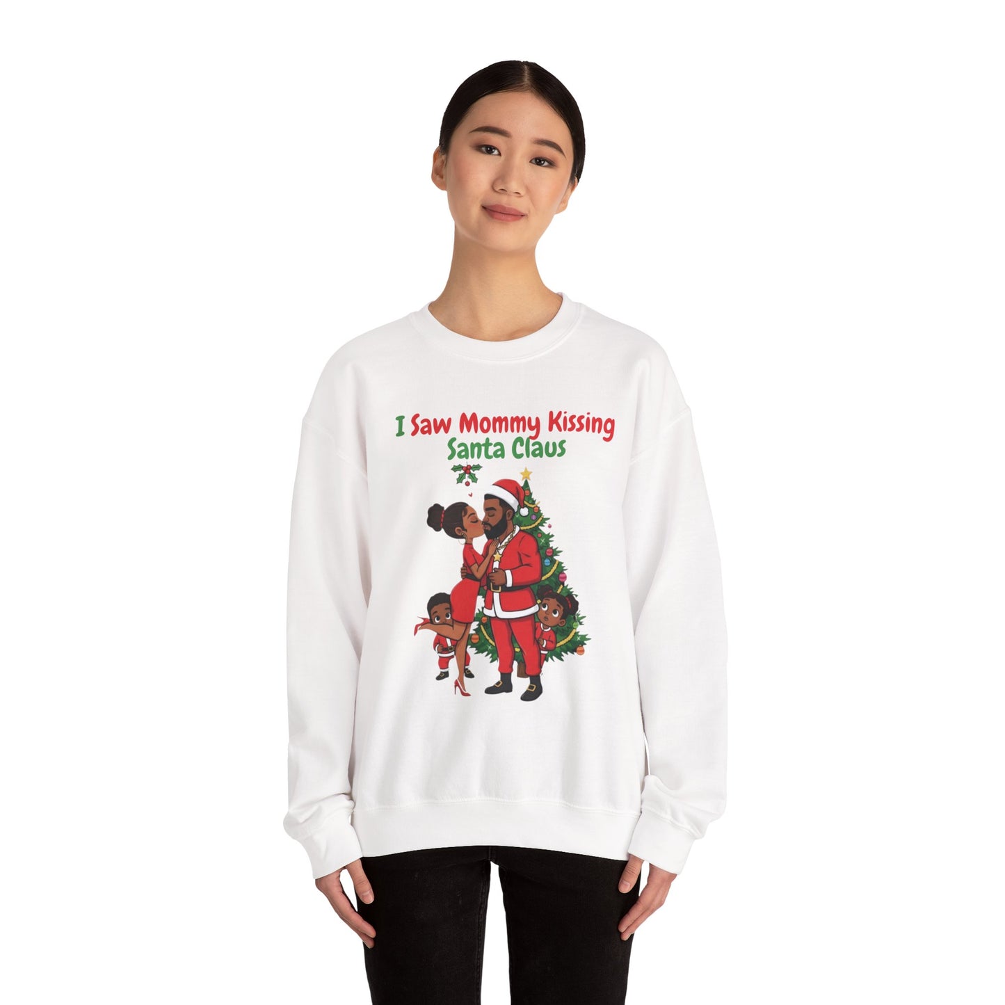 Mommy Kissing Santa Claus (Dark Tone) Unisex Ugly Christmas Sweatshirt