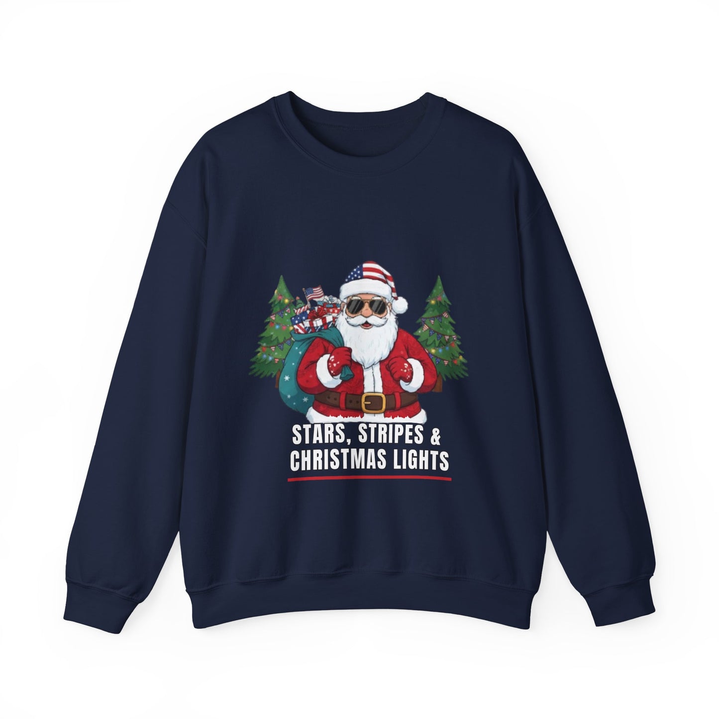 Stars, Stripes & Christmas Lights Unisex Ugly Sweatshirt
