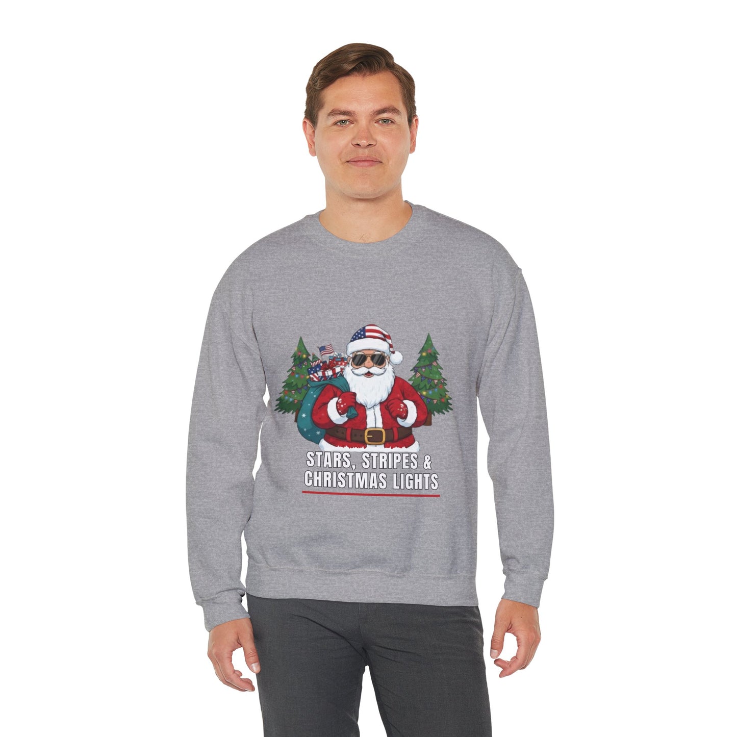 Stars, Stripes & Christmas Lights Unisex Ugly Sweatshirt