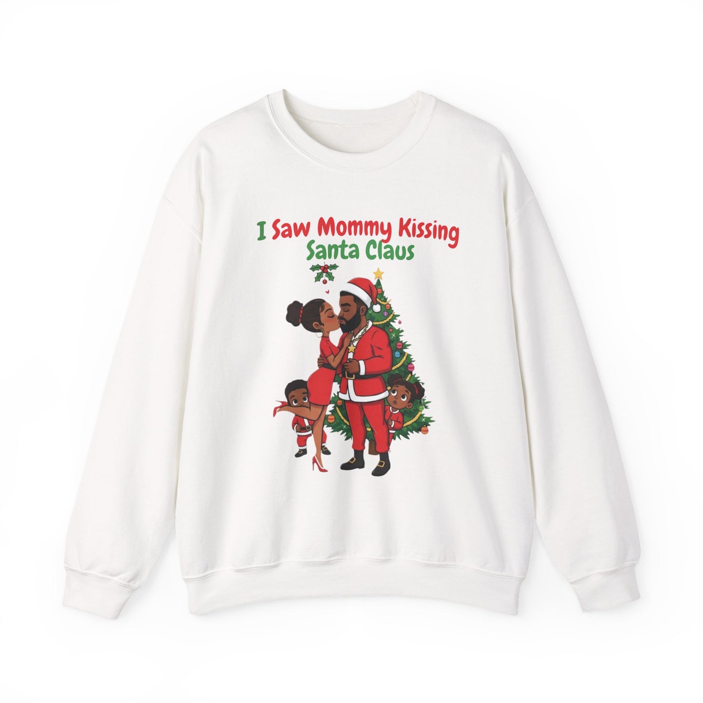 Mommy Kissing Santa Claus (Dark Tone) Unisex Ugly Christmas Sweatshirt