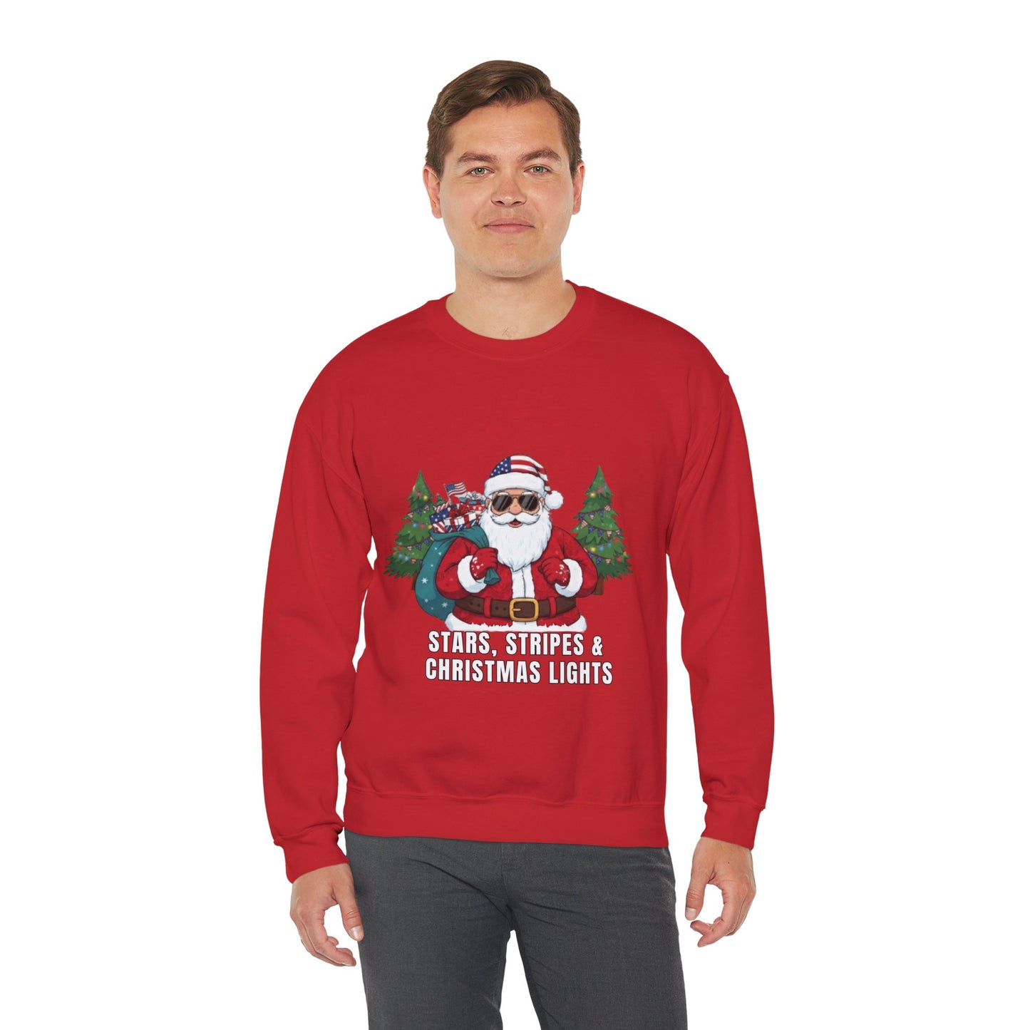 Stars, Stripes & Christmas Lights Unisex Ugly Sweatshirt