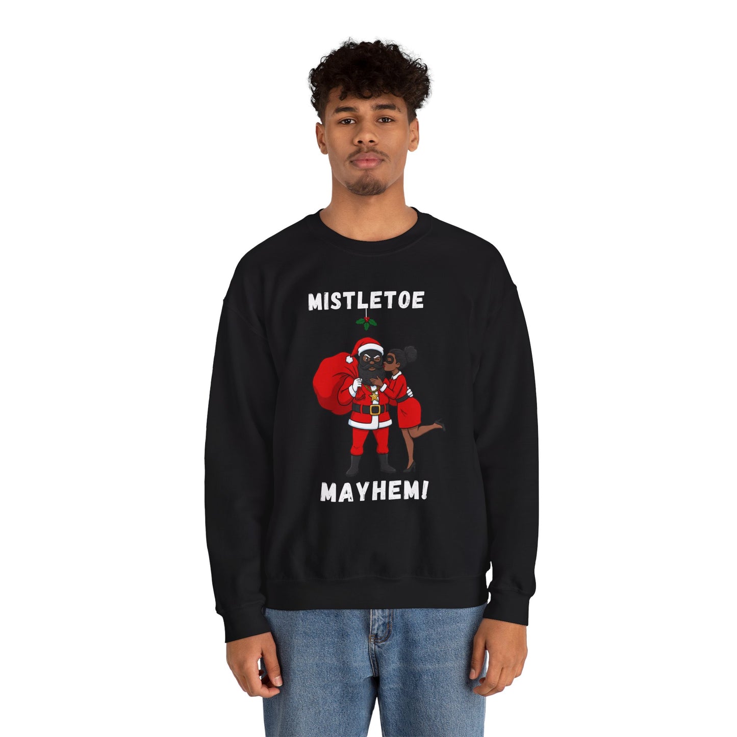 Mistletoe Mayhem (Dark Tone) Unisex Ugly Christmas Sweatshirt