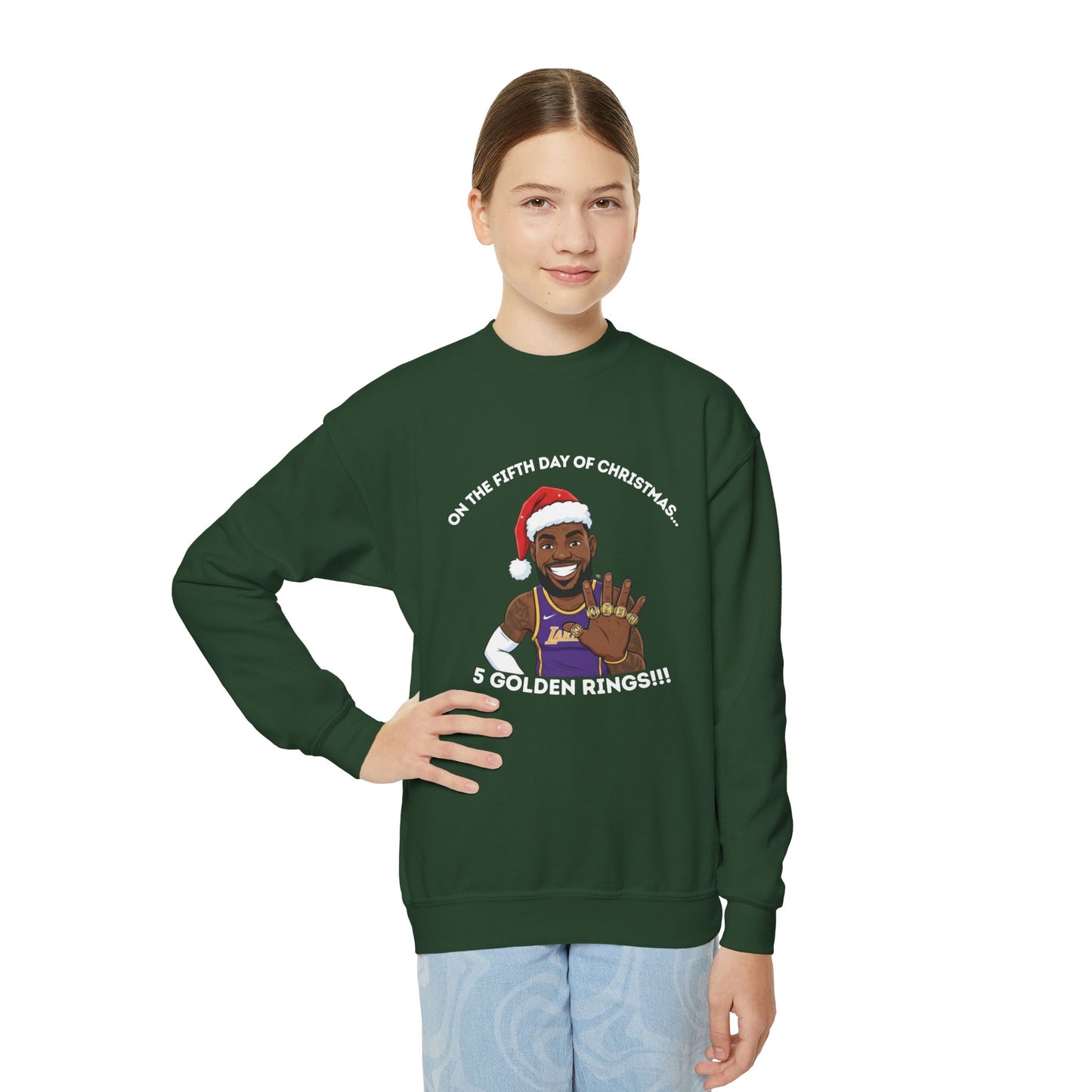 Youth - LeBron James 5 Golden Rings, Ugly Christmas Sweatshirt