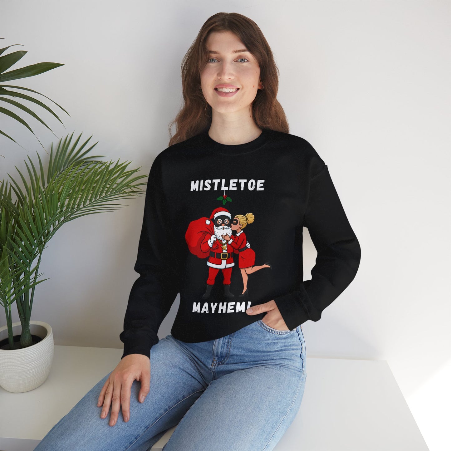 Mistletoe Mayhem (Light Tone) Unisex Ugly Christmas Sweatshirt