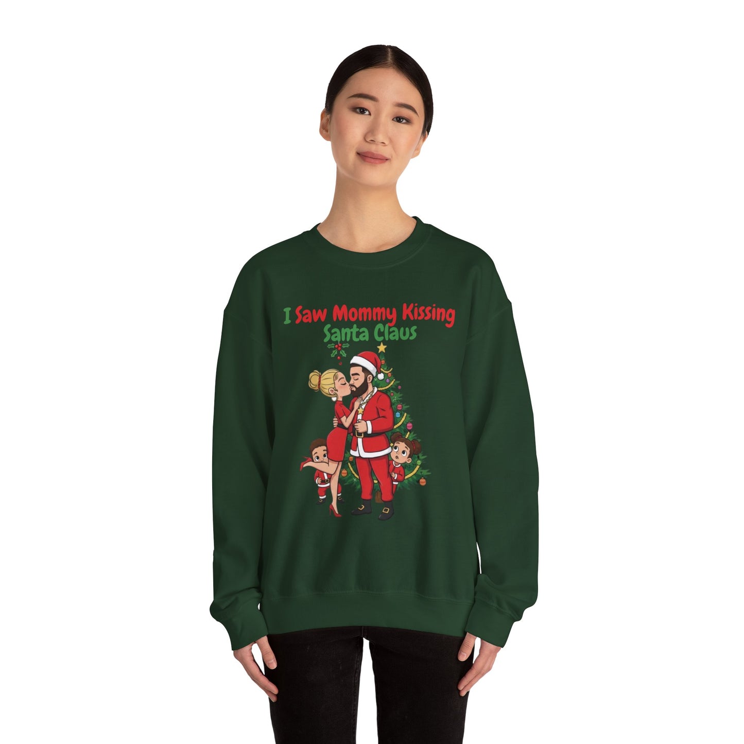 Mommy Kissing Santa Claus (Light Tone) Unisex Ugly Christmas Sweatshirt
