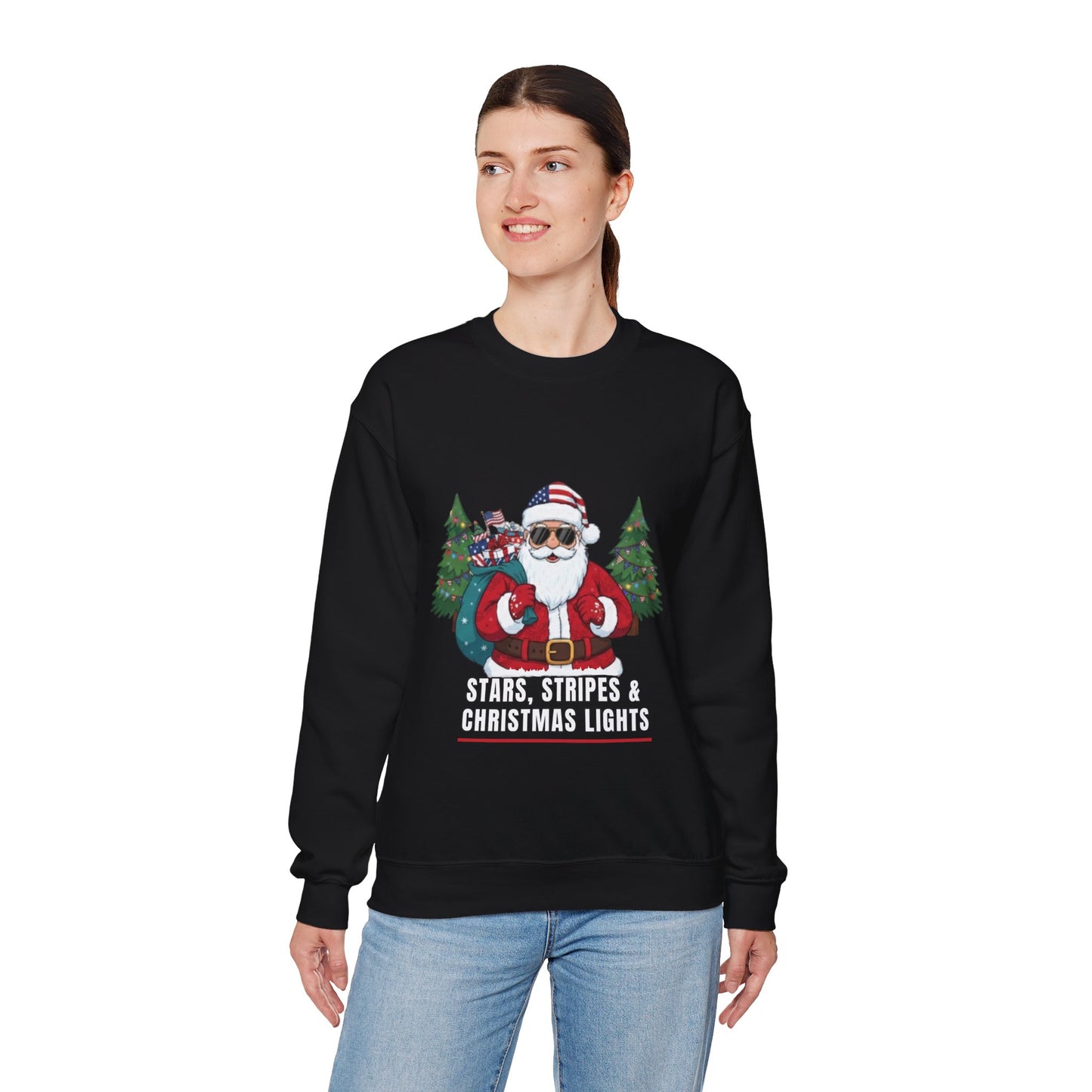 Stars, Stripes & Christmas Lights Unisex Ugly Sweatshirt