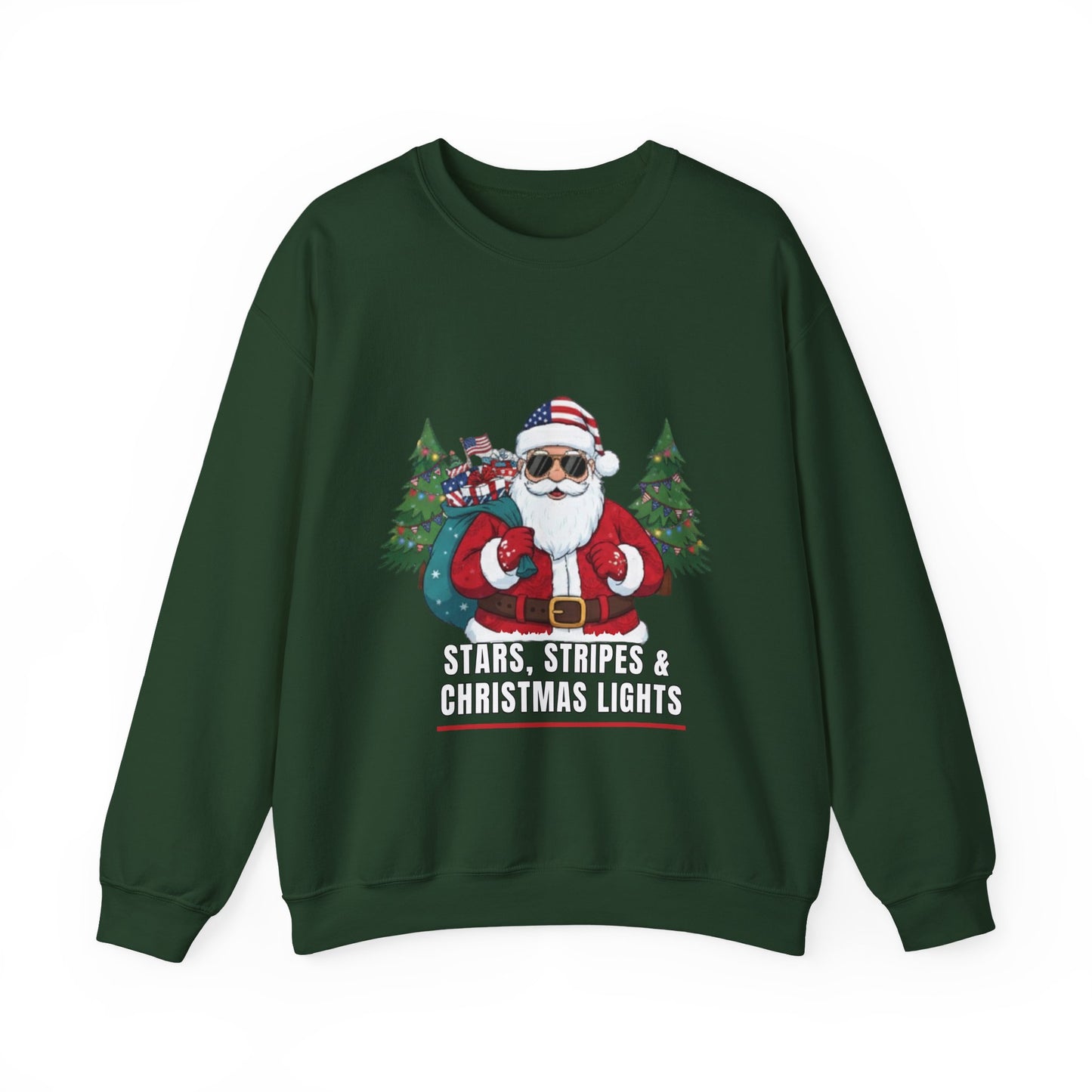 Stars, Stripes & Christmas Lights Unisex Ugly Sweatshirt