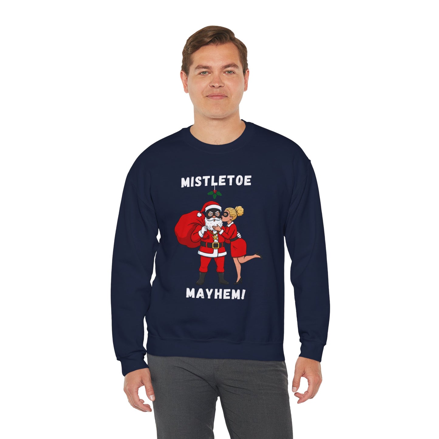 Mistletoe Mayhem (Light Tone) Unisex Ugly Christmas Sweatshirt