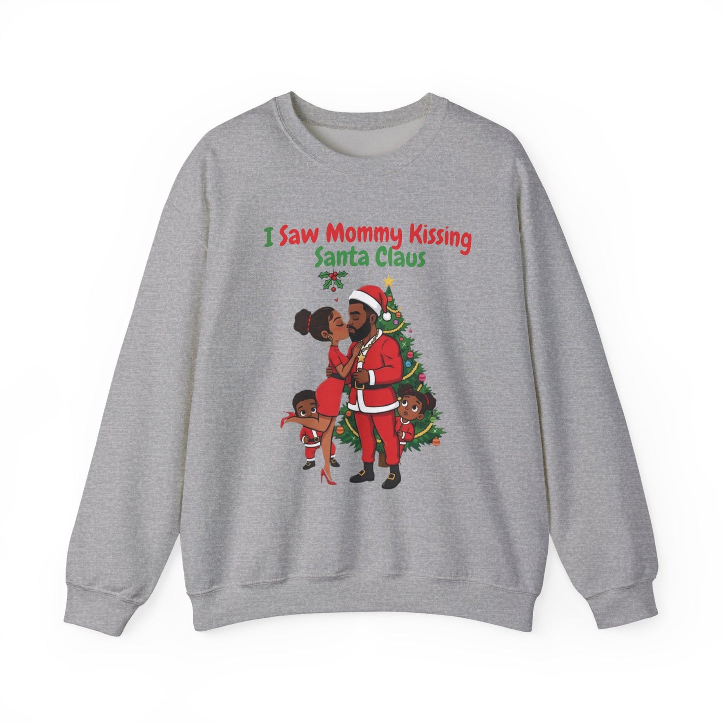 Mommy Kissing Santa Claus (Dark Tone) Unisex Ugly Christmas Sweatshirt