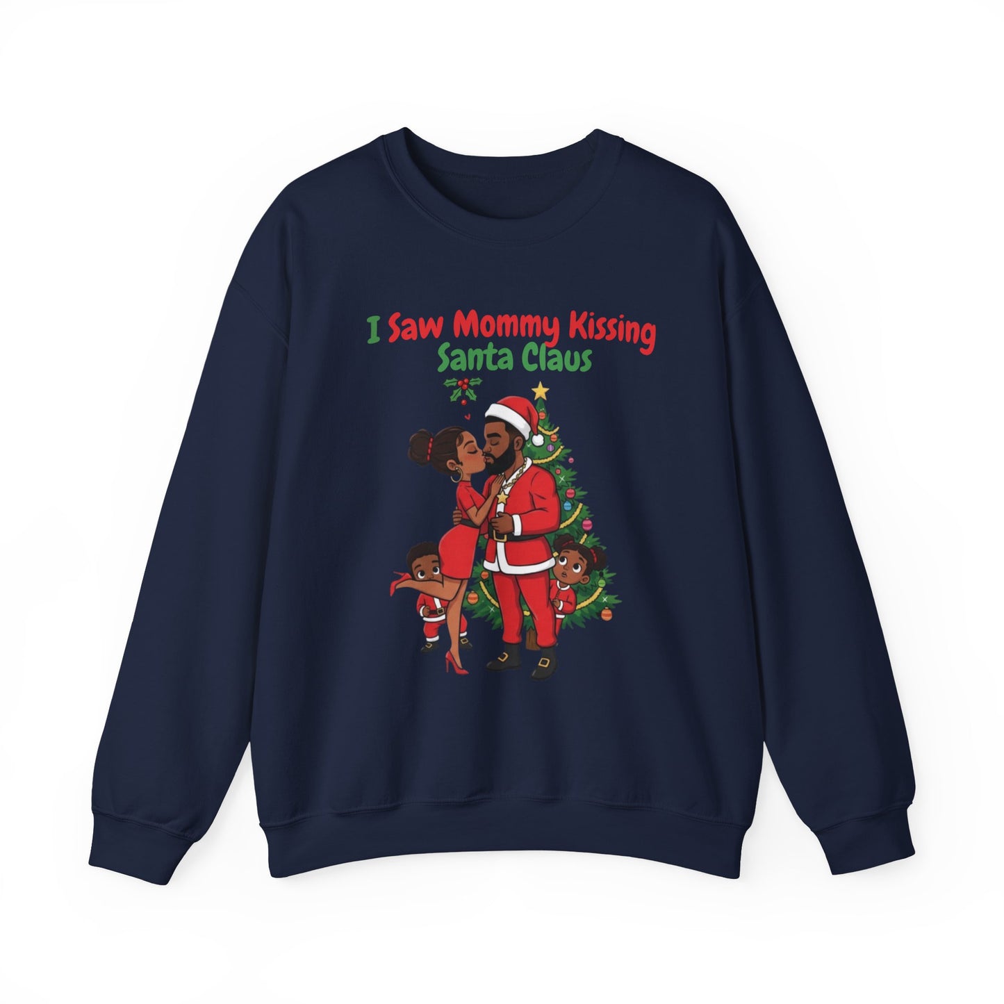 Mommy Kissing Santa Claus (Dark Tone) Unisex Ugly Christmas Sweatshirt