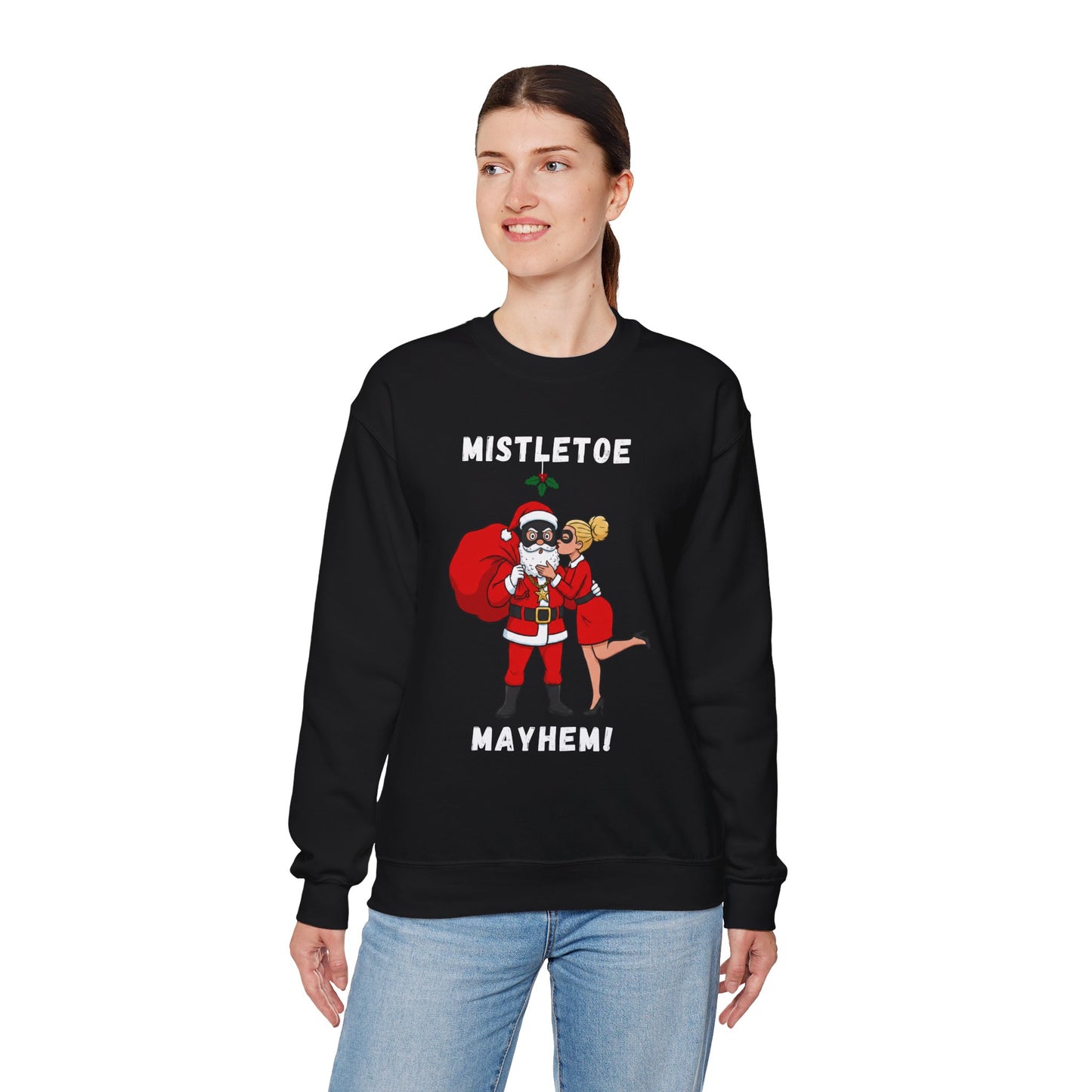 Mistletoe Mayhem (Light Tone) Unisex Ugly Christmas Sweatshirt