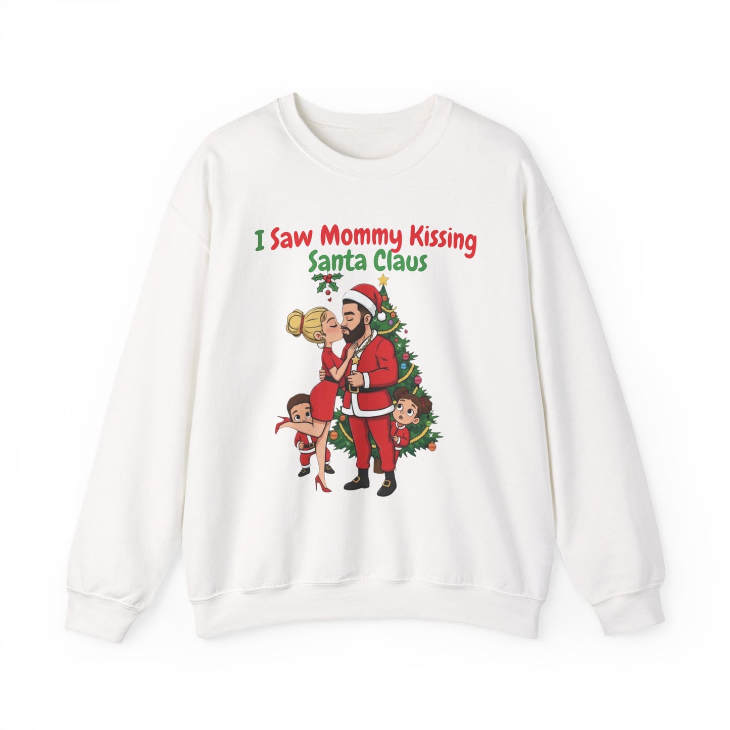 Mommy Kissing Santa Claus (Light Tone) Unisex Ugly Christmas Sweatshirt