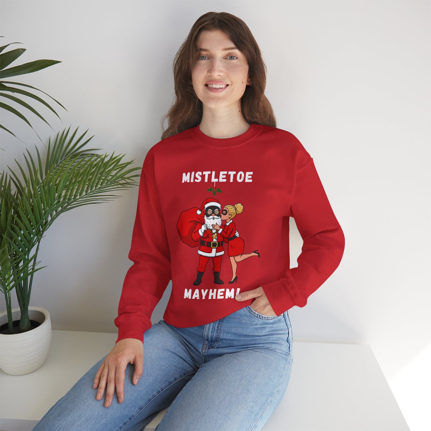 Mistletoe Mayhem (Light Tone) Unisex Ugly Christmas Sweatshirt