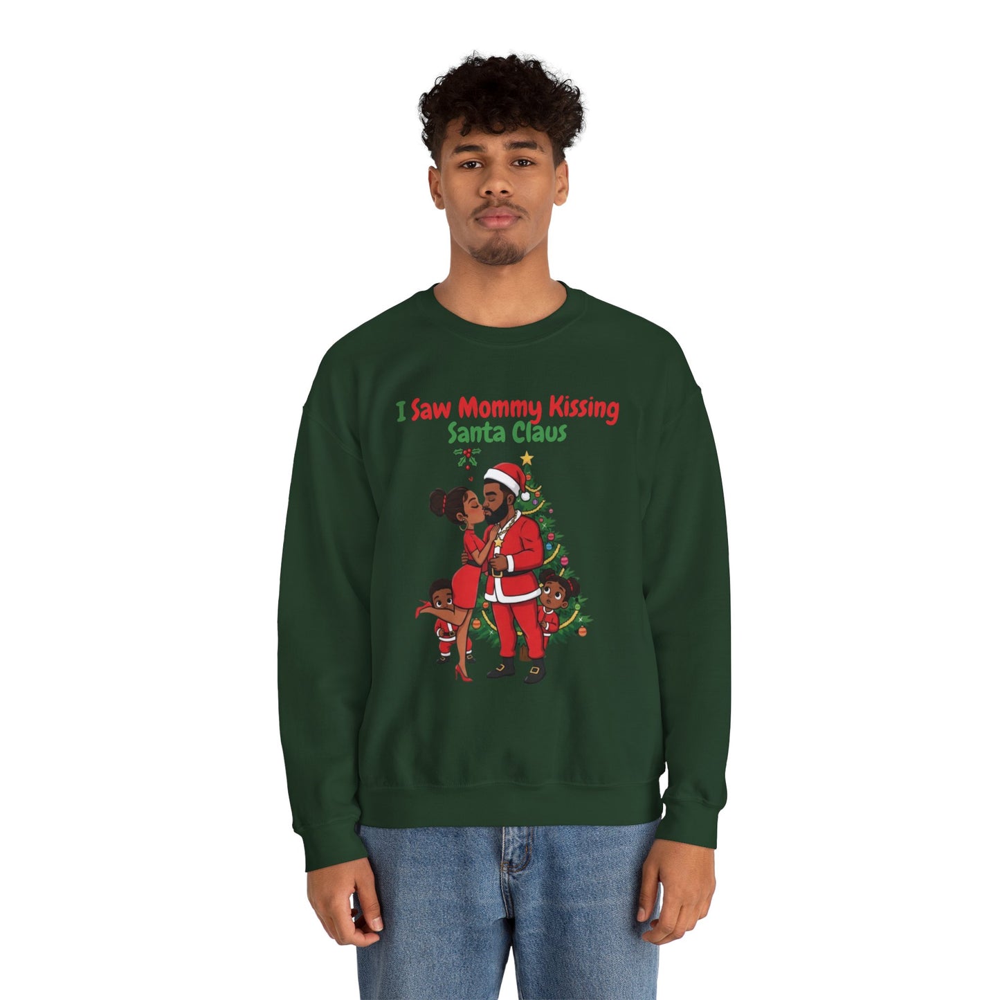 Mommy Kissing Santa Claus (Dark Tone) Unisex Ugly Christmas Sweatshirt