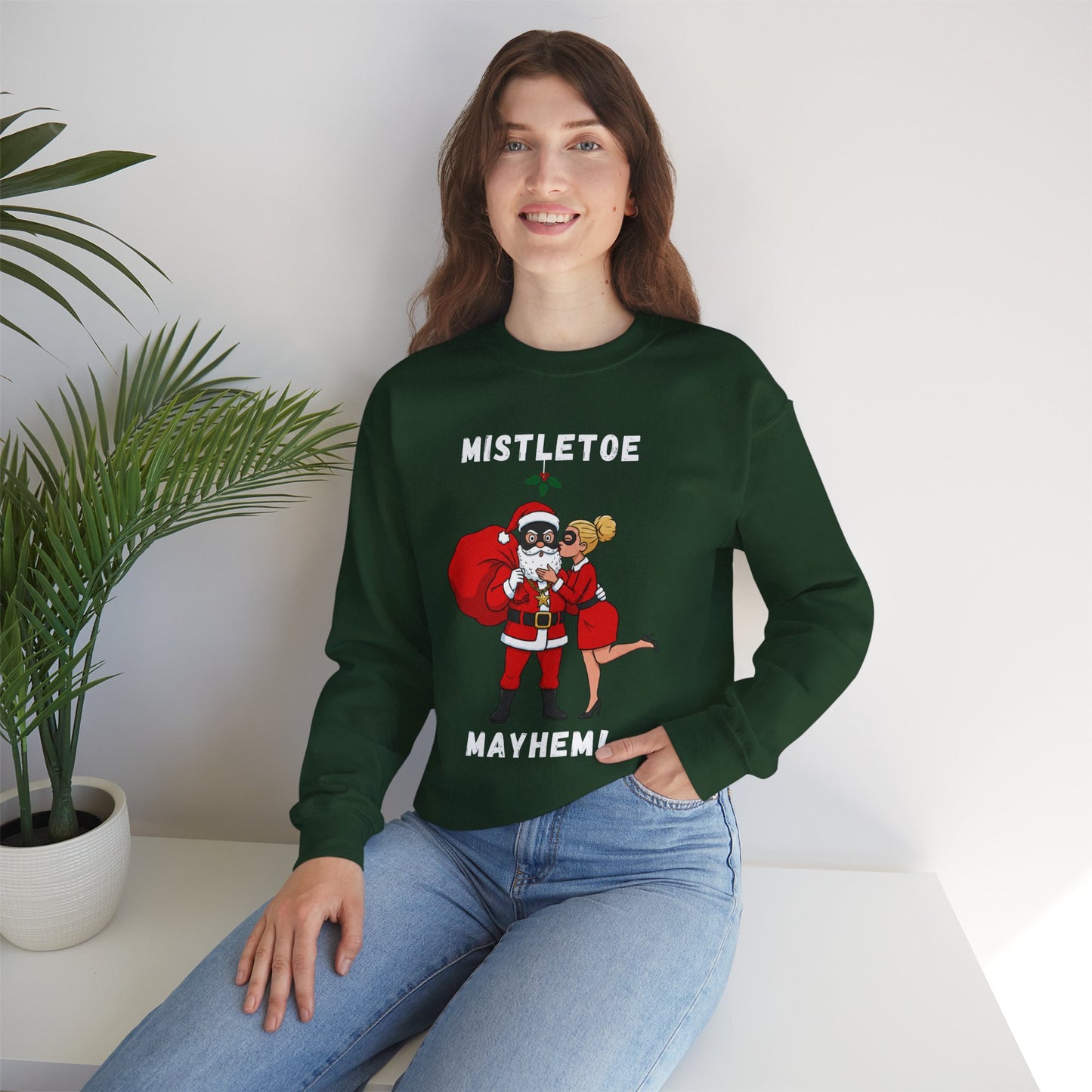Mistletoe Mayhem (Light Tone) Unisex Ugly Christmas Sweatshirt
