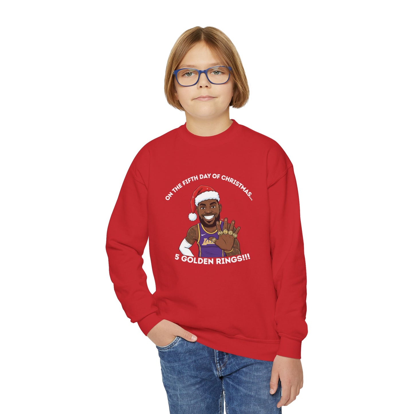 Youth - LeBron James 5 Golden Rings, Ugly Christmas Sweatshirt