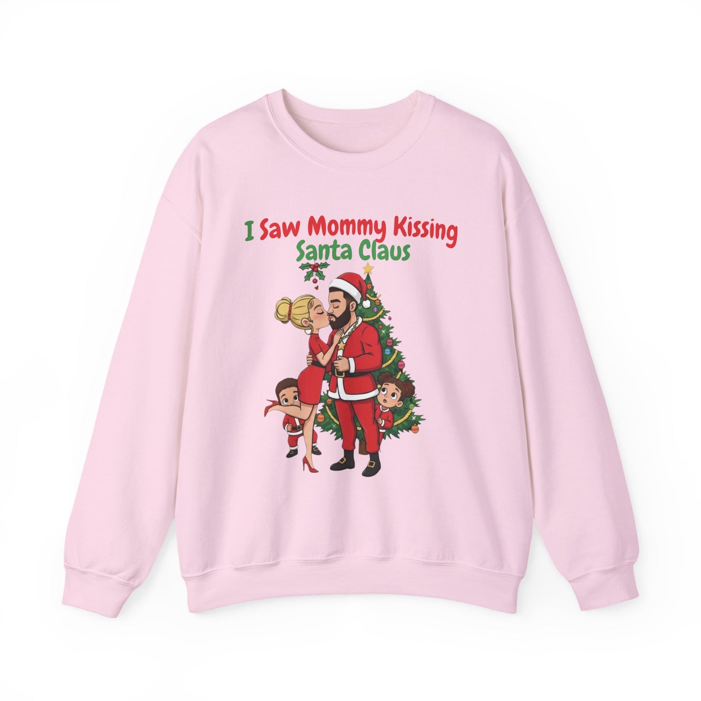 Mommy Kissing Santa Claus (Light Tone) Unisex Ugly Christmas Sweatshirt