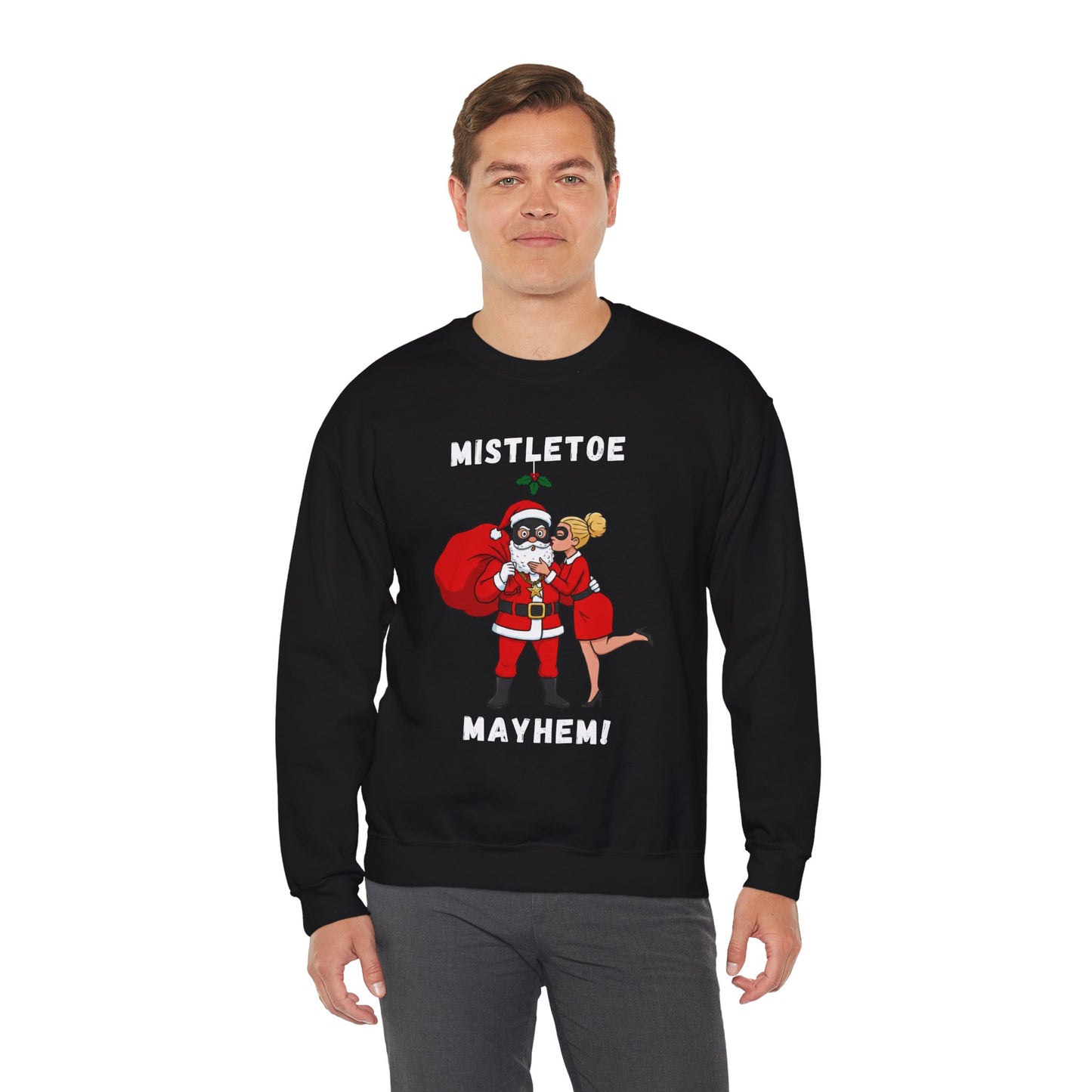 Mistletoe Mayhem (Light Tone) Unisex Ugly Christmas Sweatshirt