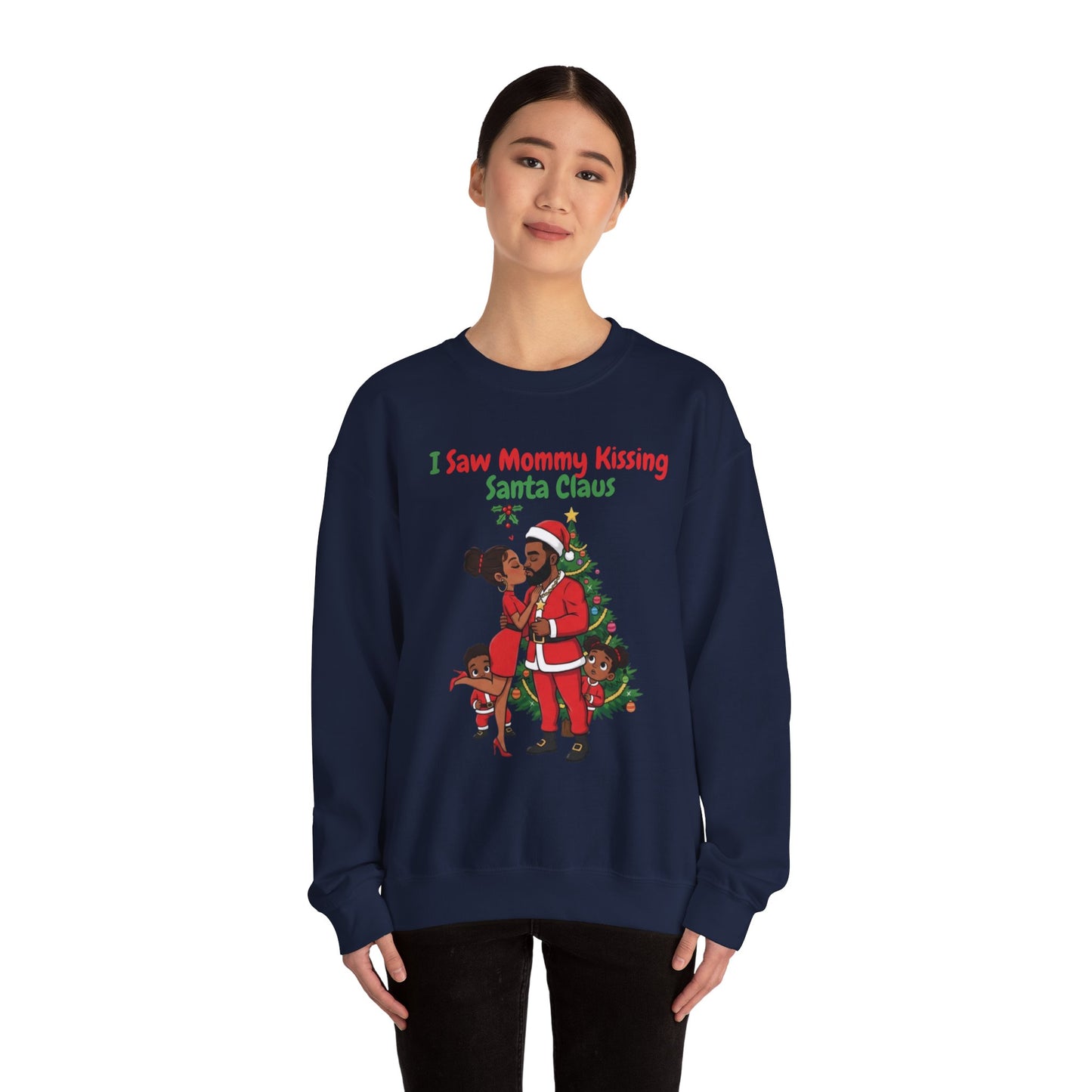 Mommy Kissing Santa Claus (Dark Tone) Unisex Ugly Christmas Sweatshirt