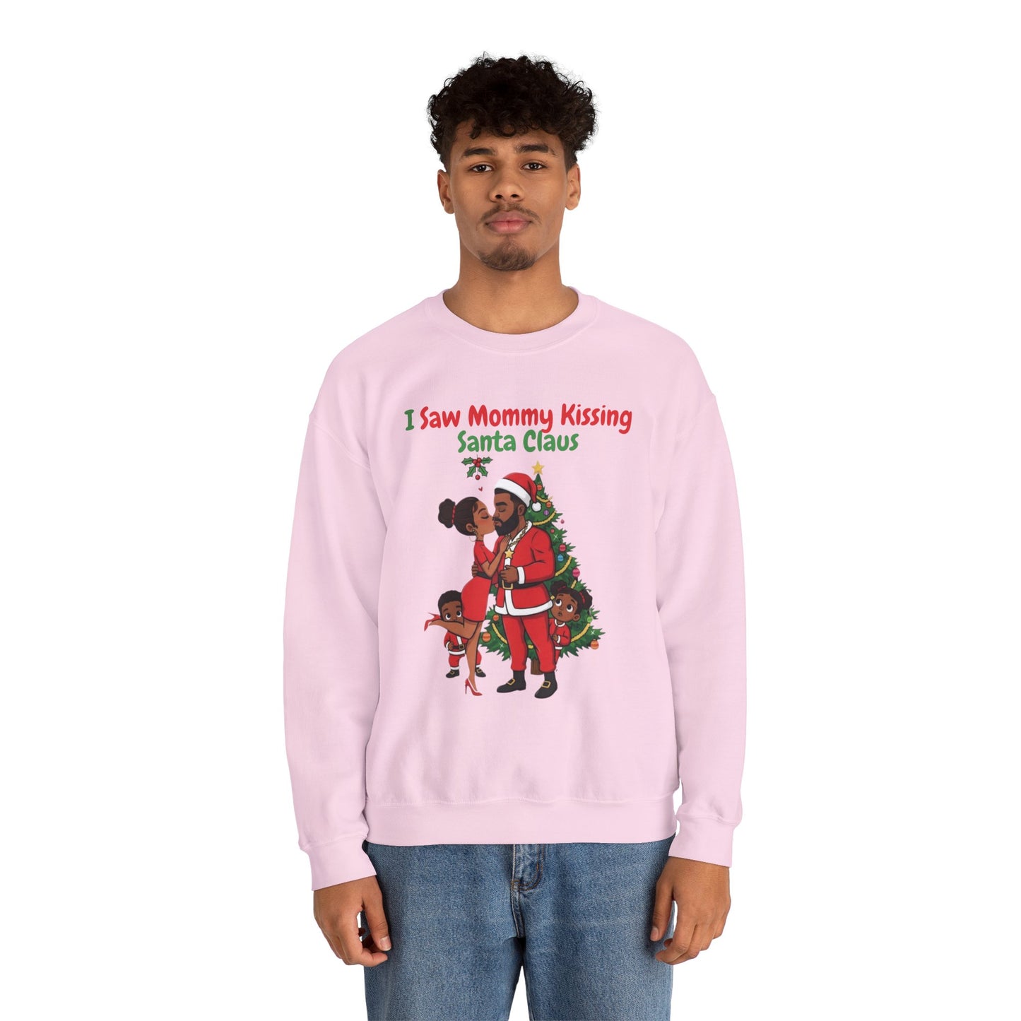 Mommy Kissing Santa Claus (Dark Tone) Unisex Ugly Christmas Sweatshirt