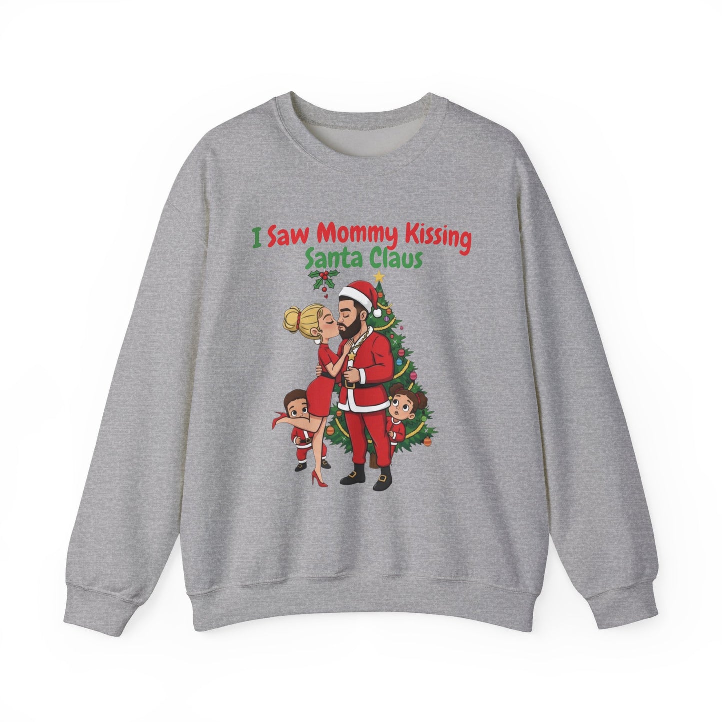 Mommy Kissing Santa Claus (Light Tone) Unisex Ugly Christmas Sweatshirt