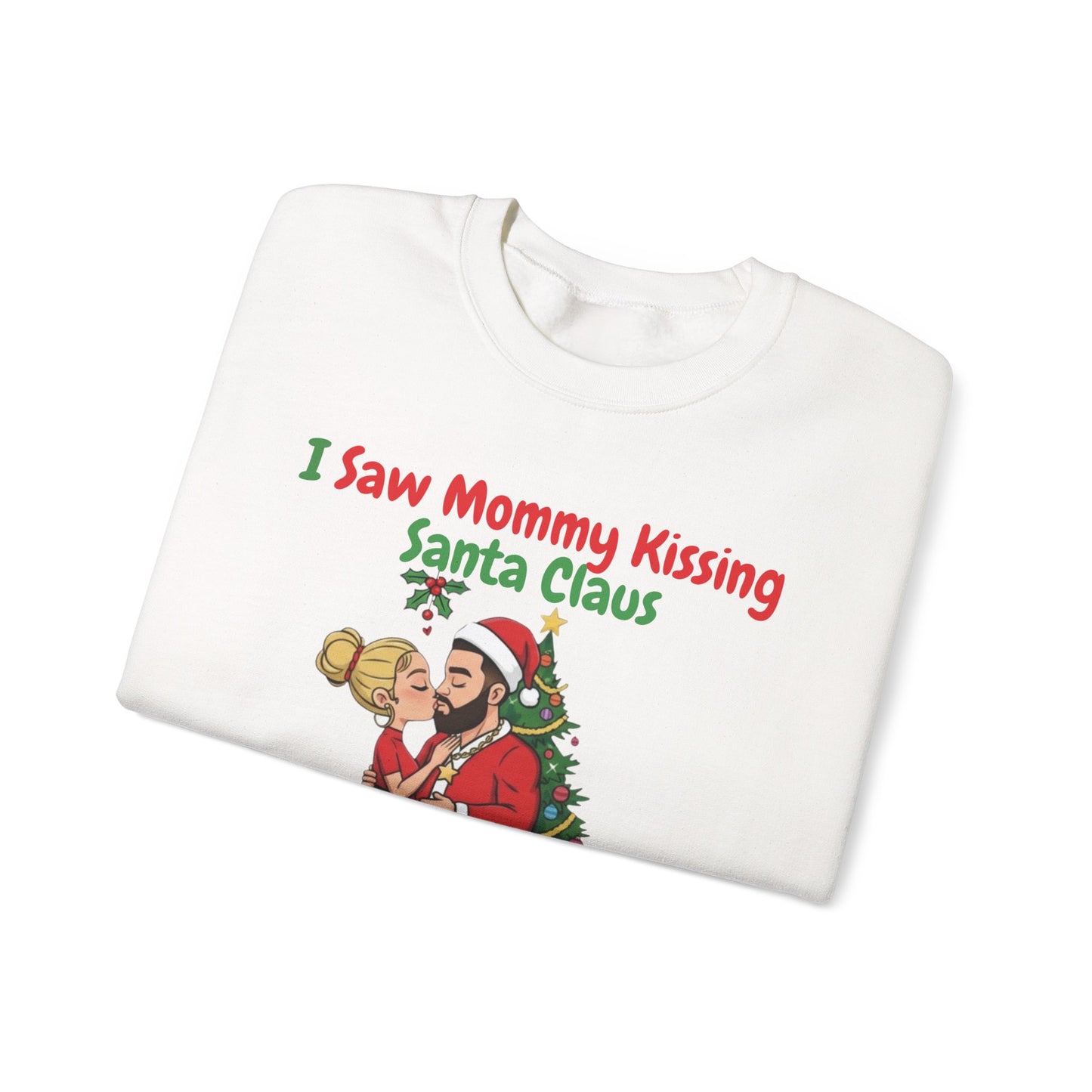 Mommy Kissing Santa Claus (Light Tone) Unisex Ugly Christmas Sweatshirt