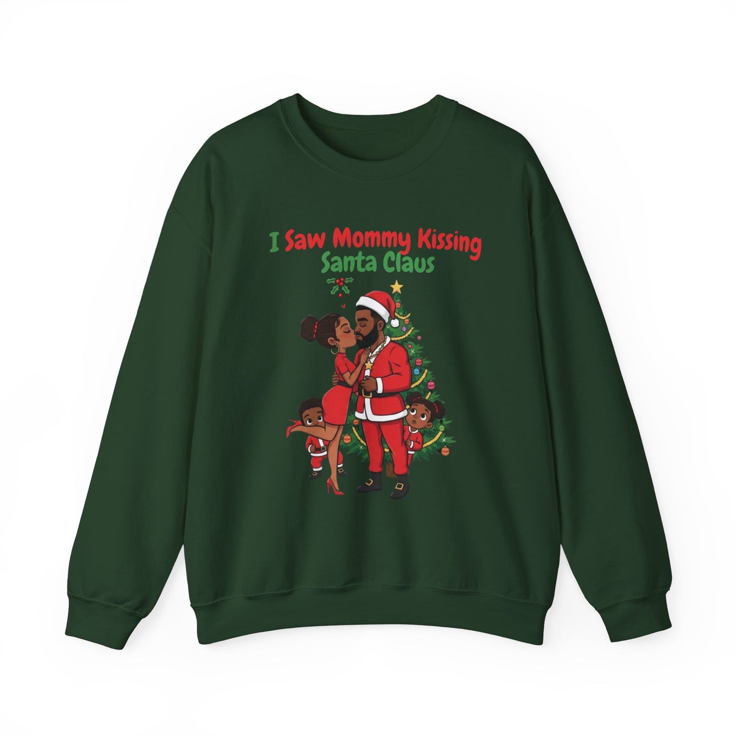 Mommy Kissing Santa Claus (Dark Tone) Unisex Ugly Christmas Sweatshirt