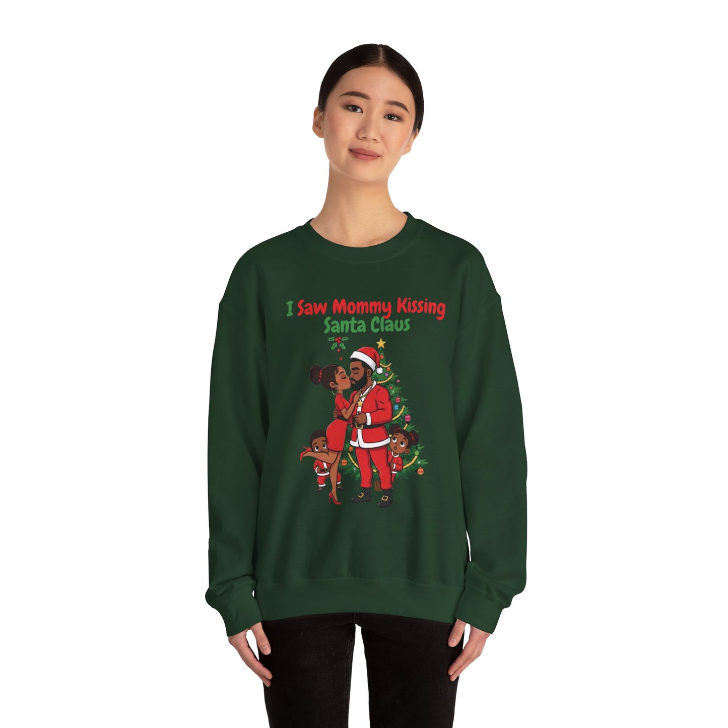 Mommy Kissing Santa Claus (Dark Tone) Unisex Ugly Christmas Sweatshirt