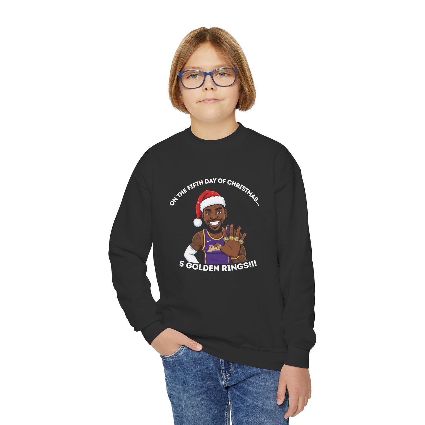Youth - LeBron James 5 Golden Rings, Ugly Christmas Sweatshirt