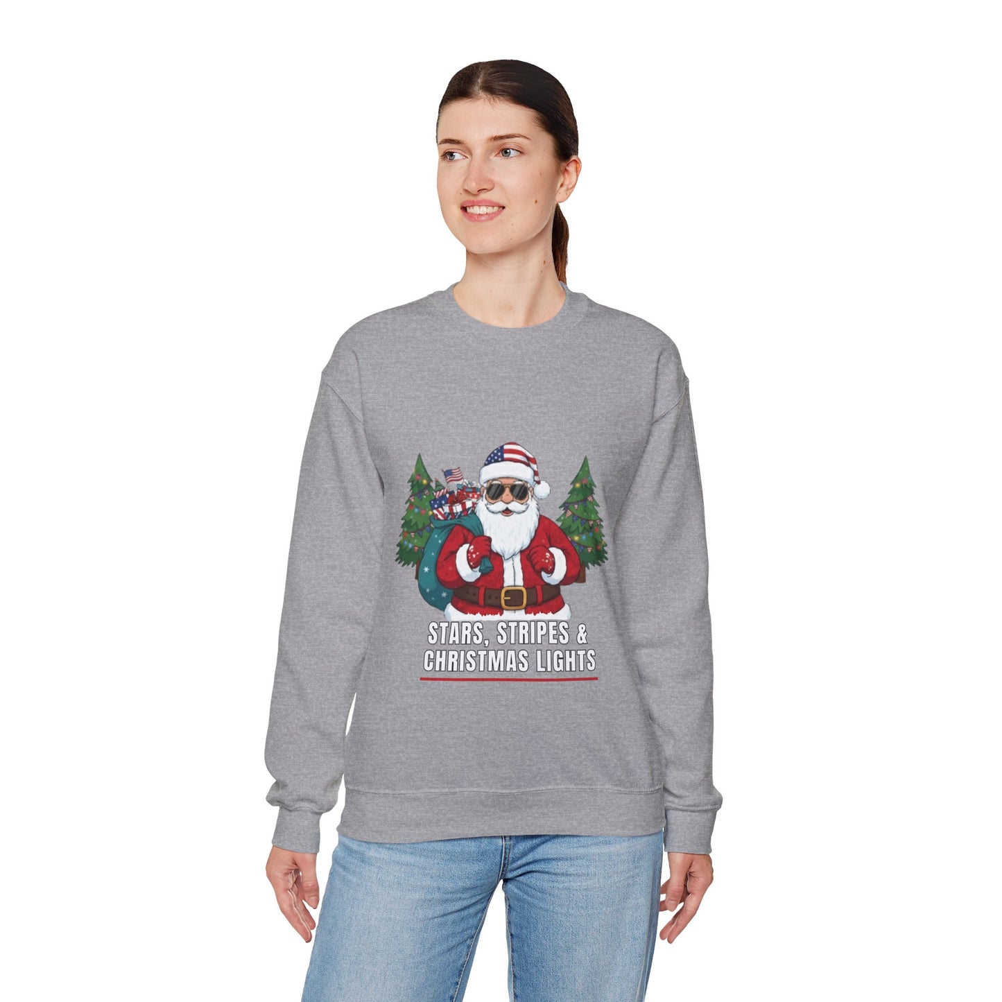Stars, Stripes & Christmas Lights Unisex Ugly Sweatshirt
