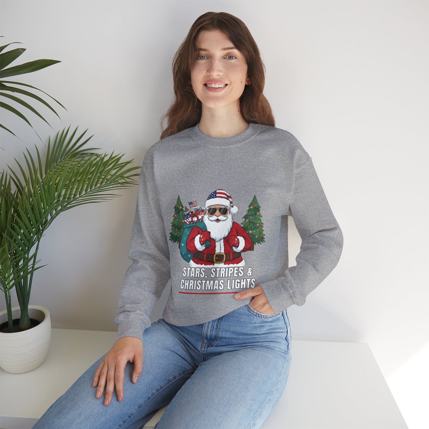 Stars, Stripes & Christmas Lights Unisex Ugly Sweatshirt