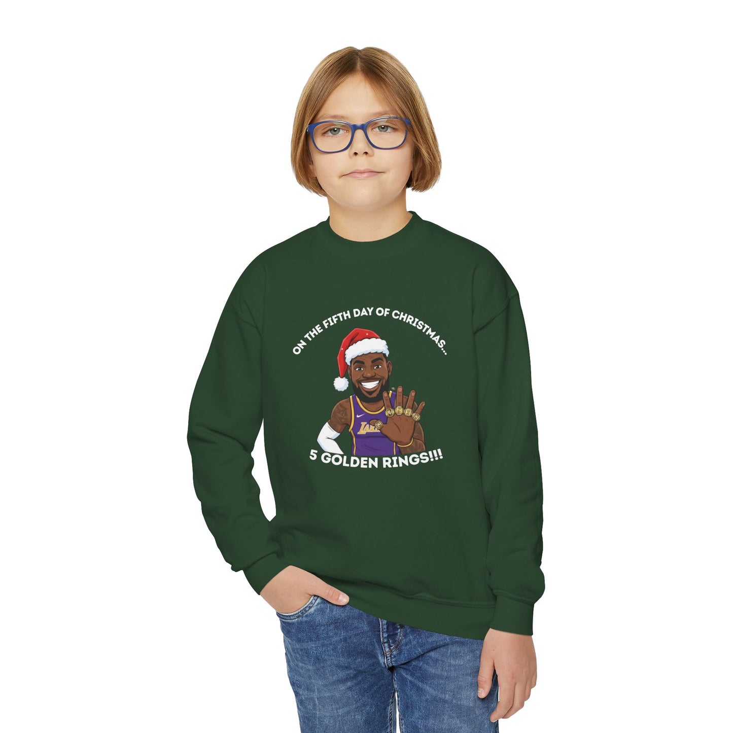 Youth - LeBron James 5 Golden Rings, Ugly Christmas Sweatshirt