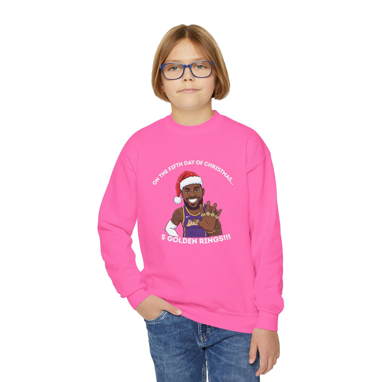 Youth - LeBron James 5 Golden Rings, Ugly Christmas Sweatshirt