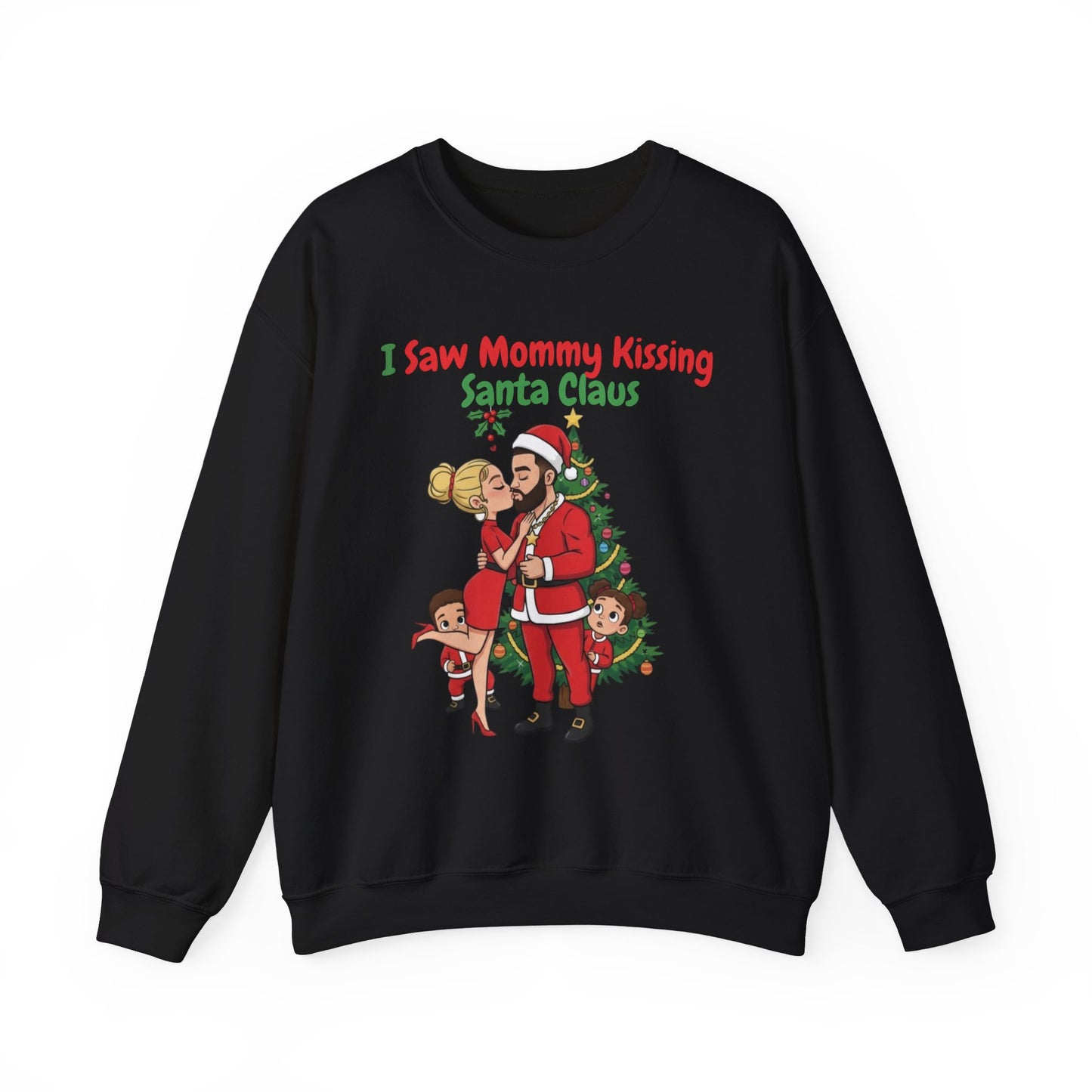 Mommy Kissing Santa Claus (Light Tone) Unisex Ugly Christmas Sweatshirt